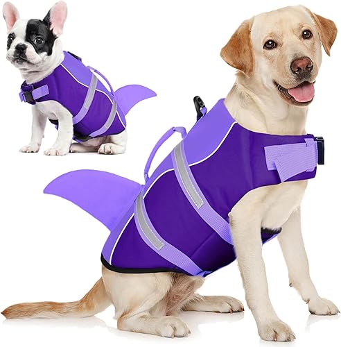 Vista 44 de AOFITEE Chaleco salvavidas para perros, ajustable, de ripstop con asa de rescate para perros pequeños, medianos y grandes, 5 tamaños, s, Salvavidas