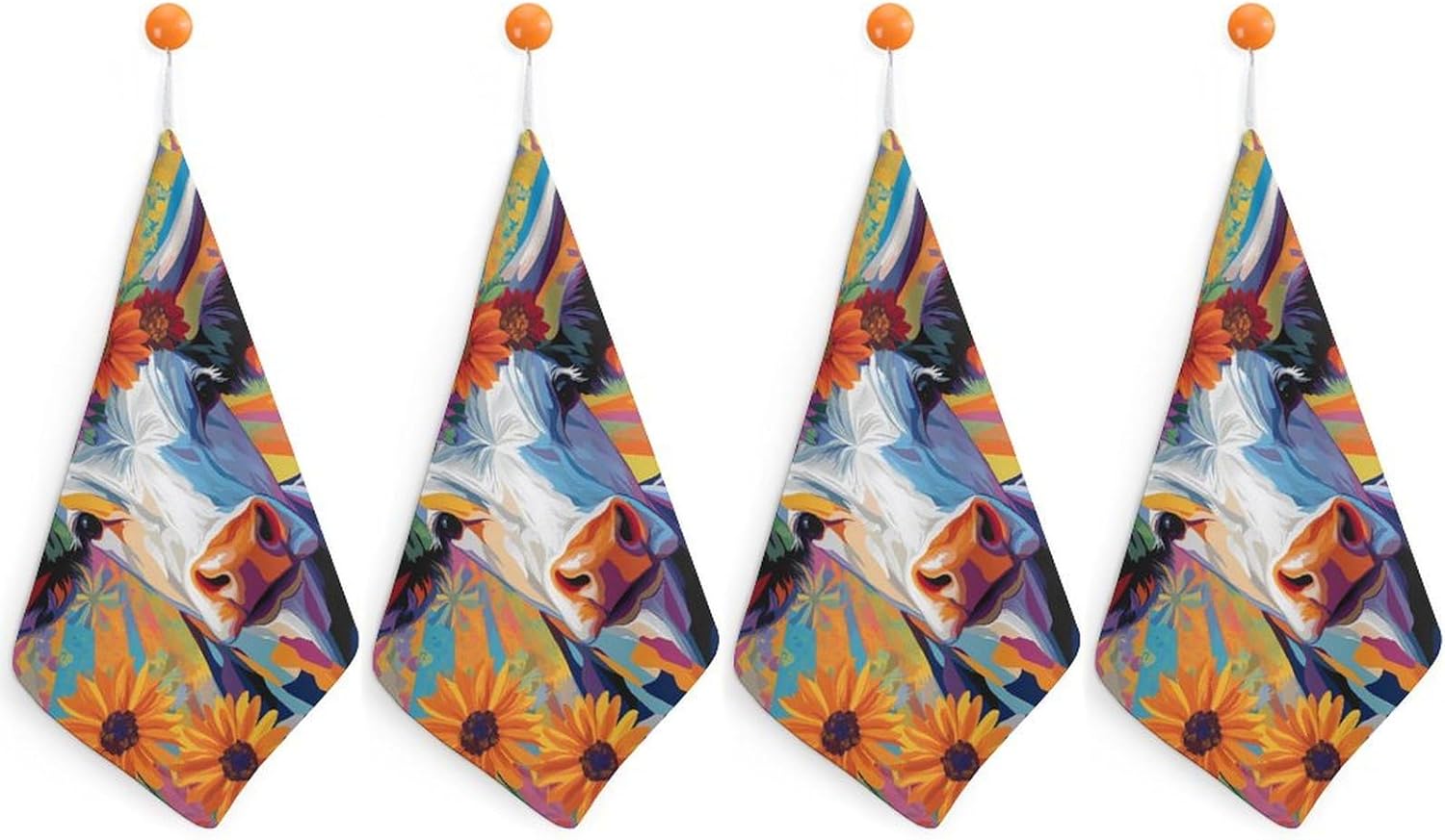 Colorful Farm Cow Daisy Flower Towel Hand Towels Decorative Towel for Bathroom Kitchen Shower Gym 4PCS