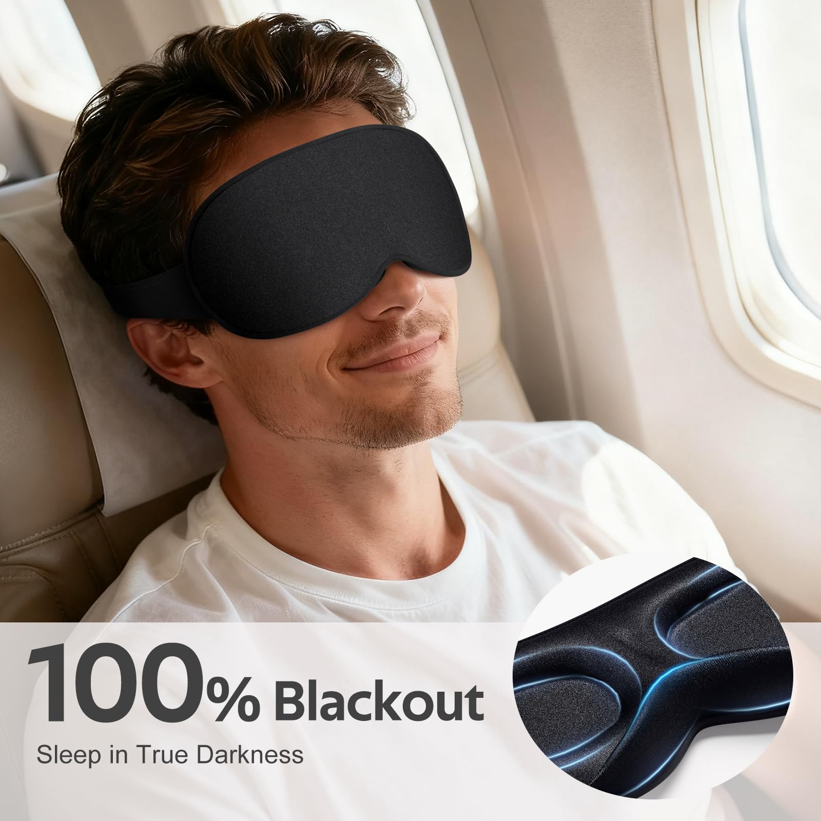Vynix Sleep Mask for Men Women - 100% Blackout Eye Masks for Sleep - 3D Soft Sleeping Mask for Side Sleepers - Zero Pressure Lash Extensions Eye Cover Shade for Airplane Travel Essentials Bla product thumbnail 4