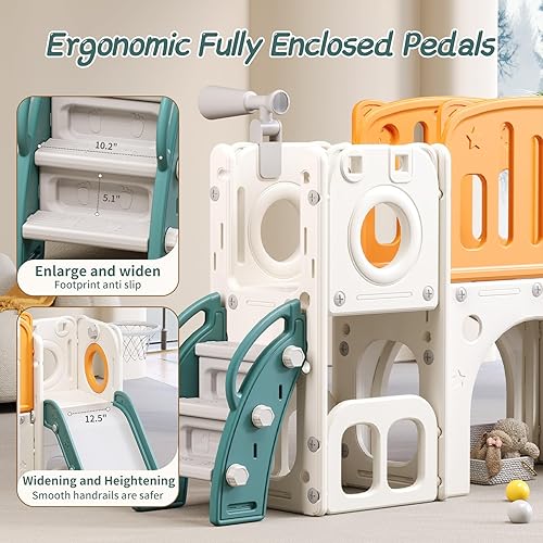 Miniatura 10 de YUYUE Tobogán de escalador para niños pequeños con espacio de almacenamiento y pasos antideslizantes, juego para interiores y exteriores con aro de