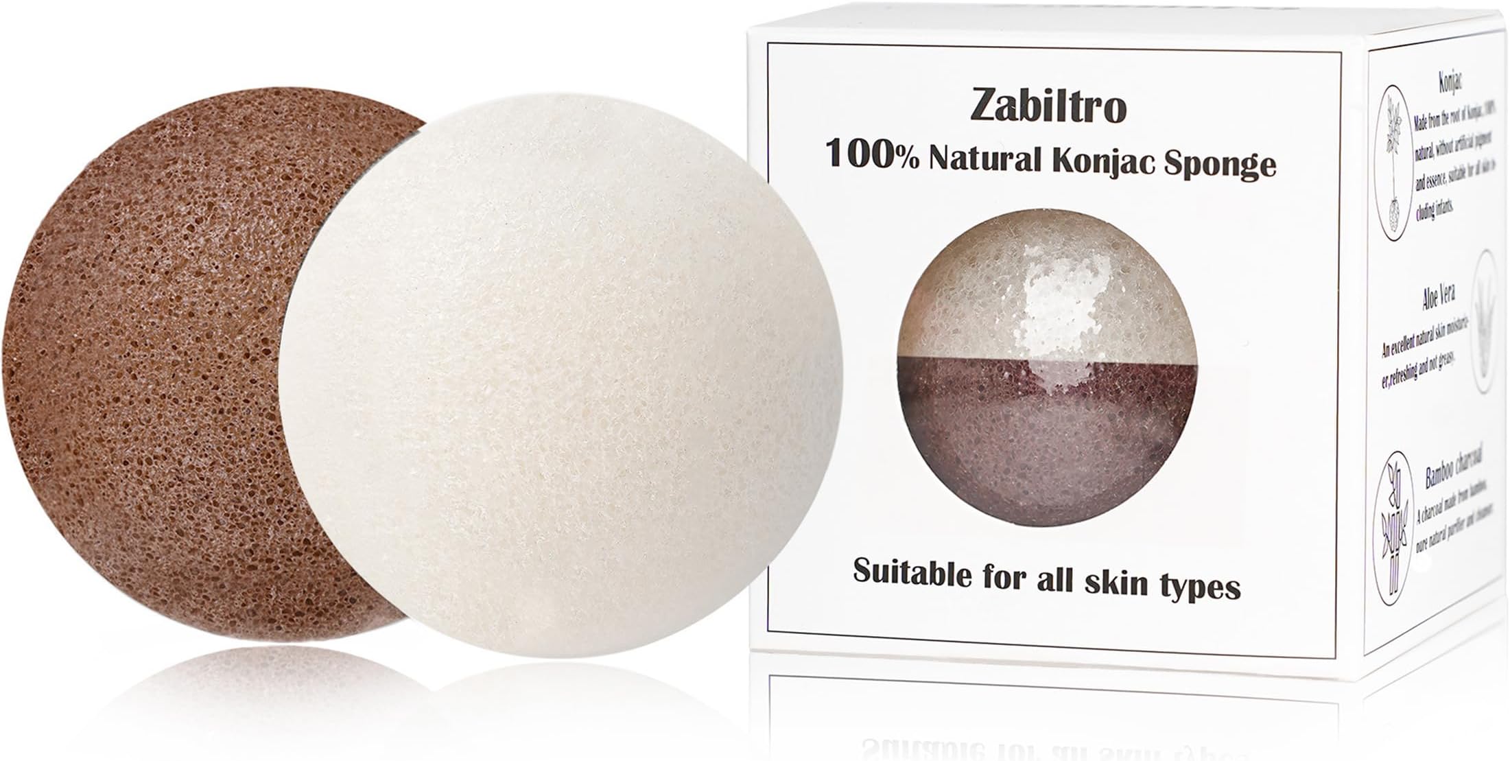 Natural Konjac Facial Sponges - Semicircles - for Gentle Face Cleansing and Exfoliation Eco-Friendly - Skincare Face Body Washing Cleaning - with White Pure and Wine Red,2pc. Set