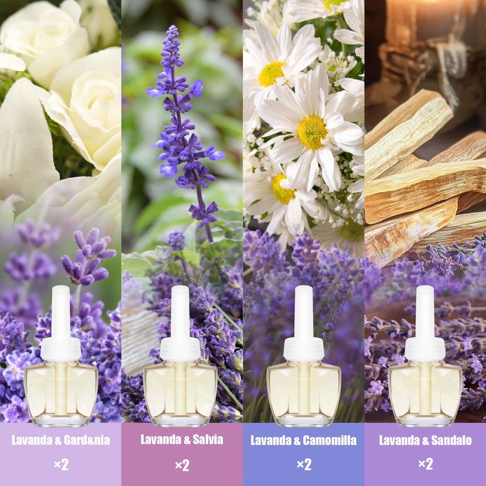 SCENTORINI Ricarica per Diffusore Elettrico 8X19ML, 4 Diversi Profumi di Lavande Serie Adatte per Air Wick e per Glade Ricariche di Diffusore di Oli Essenziali