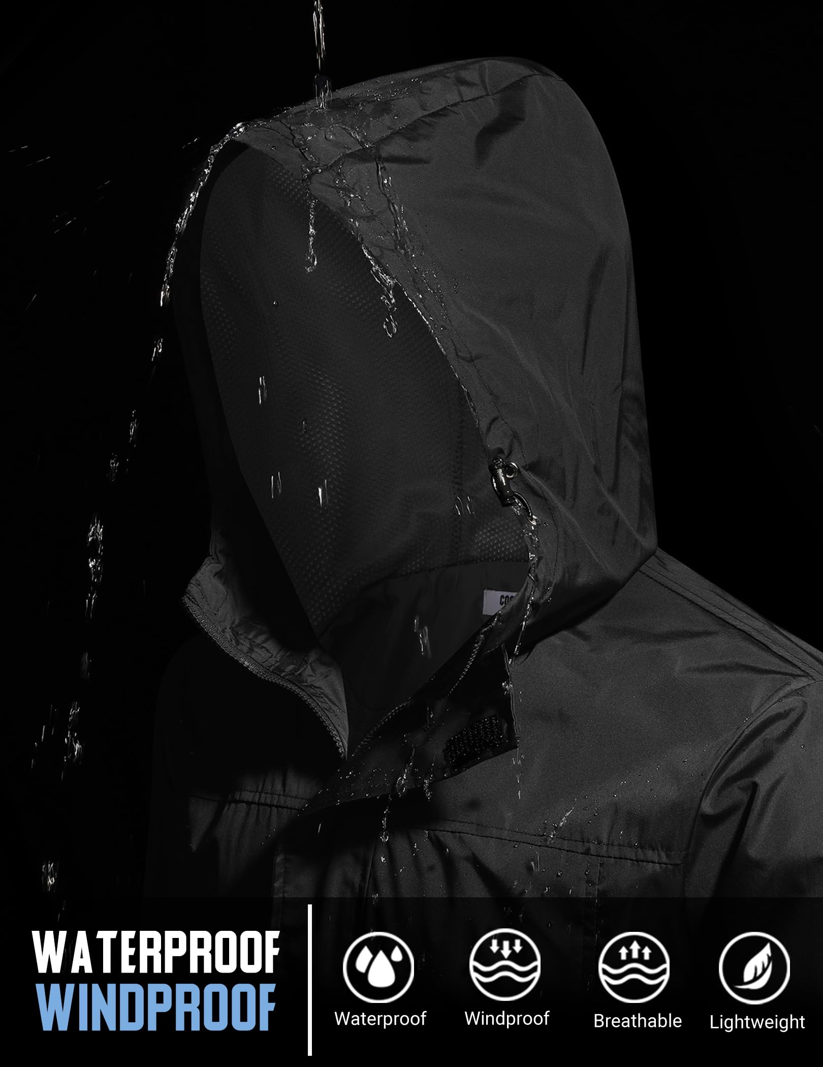COOFANDY Veste de pluie imperméable pour homme avec capuche légère et pliable pour cyclisme, golf, voyage