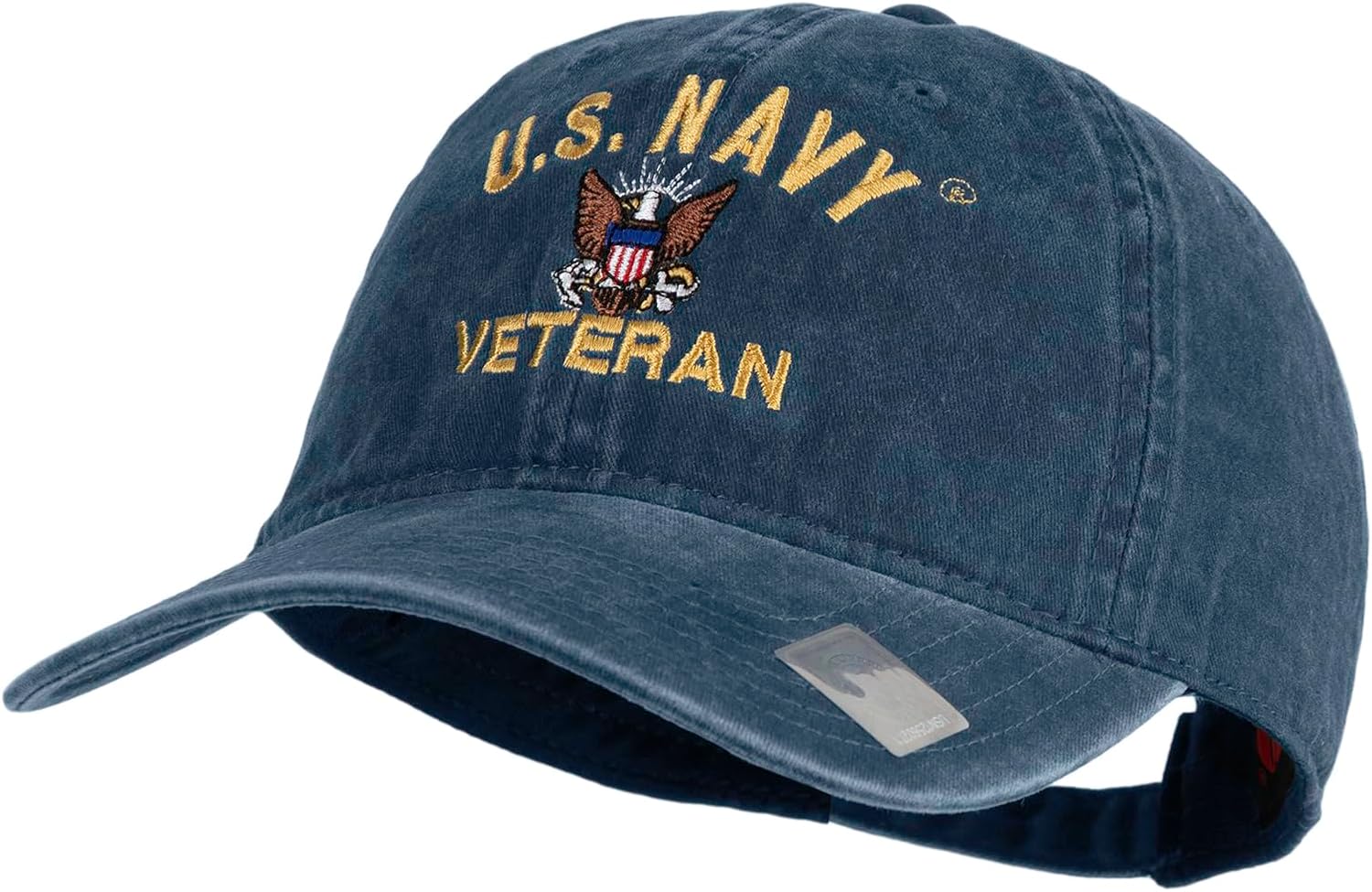 e4Hats.com US Navy Veteran Military Embroidered Washed Solid Pigment Dyed Cotton Twill Brass Buckle Cap - Image 2