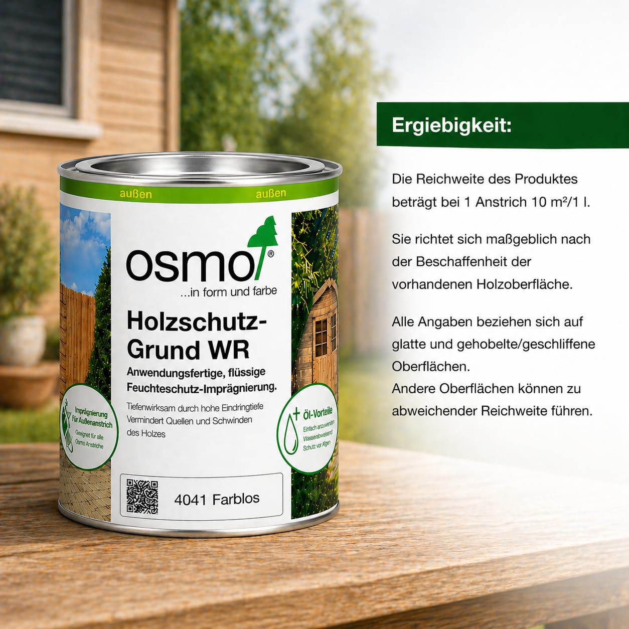 OSMO. Holzschutz-Grund WR 4041 Farblos 0,75L – Holz Imprägnierung für Außenholz, schützt vor Feuchtigkeit, geruchsarm, inkl. PFAHLER Flächenstreicher