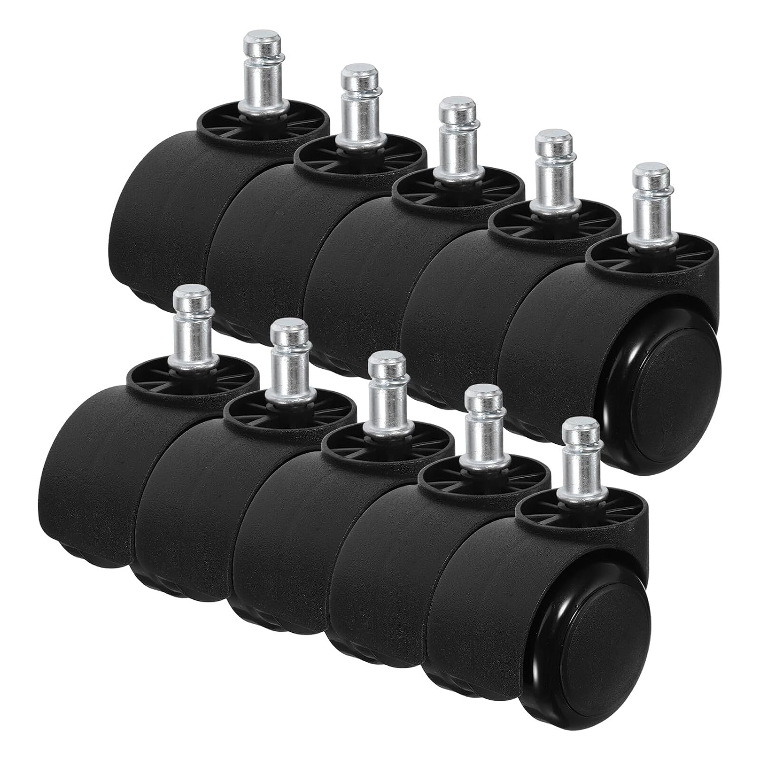 VALICLUD 10pcs 2-inch Stem Office Chair Casters Quiet Swivel Wheels Replacement for Hardwood and Tile Floors Black Furniture Roller Wheels for Executive Desk Chairs