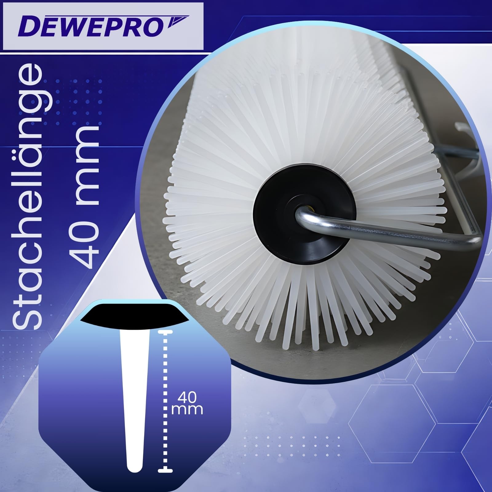 DEWEPRO® Rullo frangibolle Ø110x700mm - Lunghezza dei chiodi 40 mm - Rullo per autolivellante - Rullo a bolle - Supporto Metallico Robusto con Manico Bi-Componente
