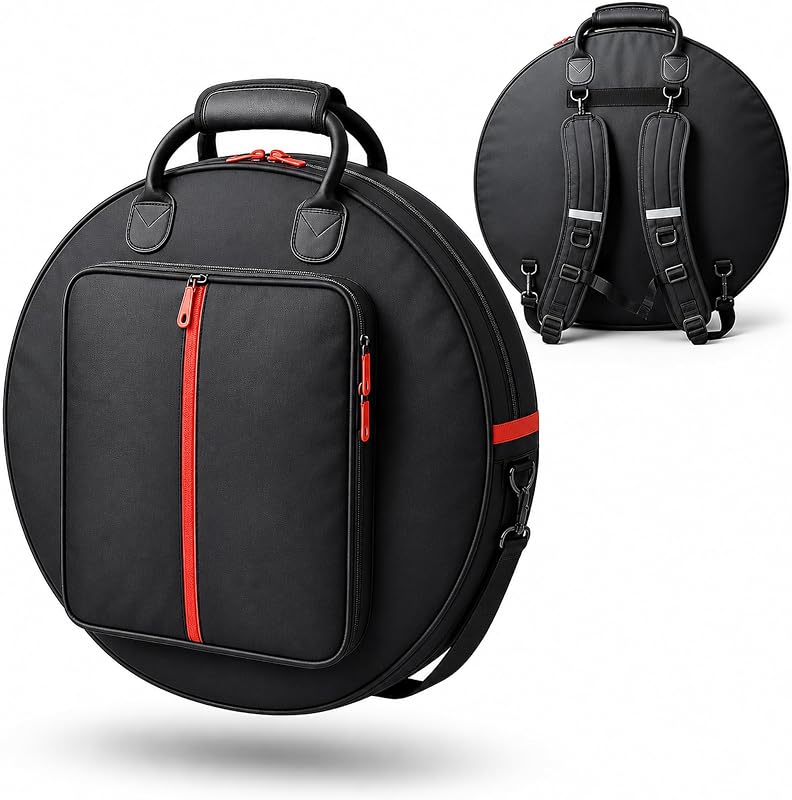 Professional 24" Cymbal Bag 6- Pack with Padded Dividers - Puncture-Resistant Bottom, with Commercial YKK Zippers with drums sticks, accessories pocket (Rucksack)
