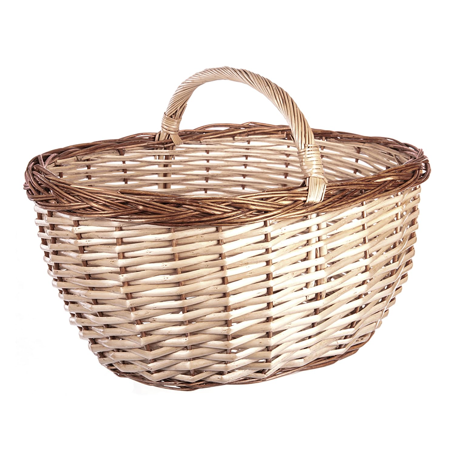 TWO TIGERS | Cesta de Mimbre Grande Bicolor con Asa | Cestas de Almacenaje Multiusos | Ideal para Recolección de Setas, Frutas, Verduras, Madera o Decoración Vintage (Bicolor 45 x 33 x 32 cm)