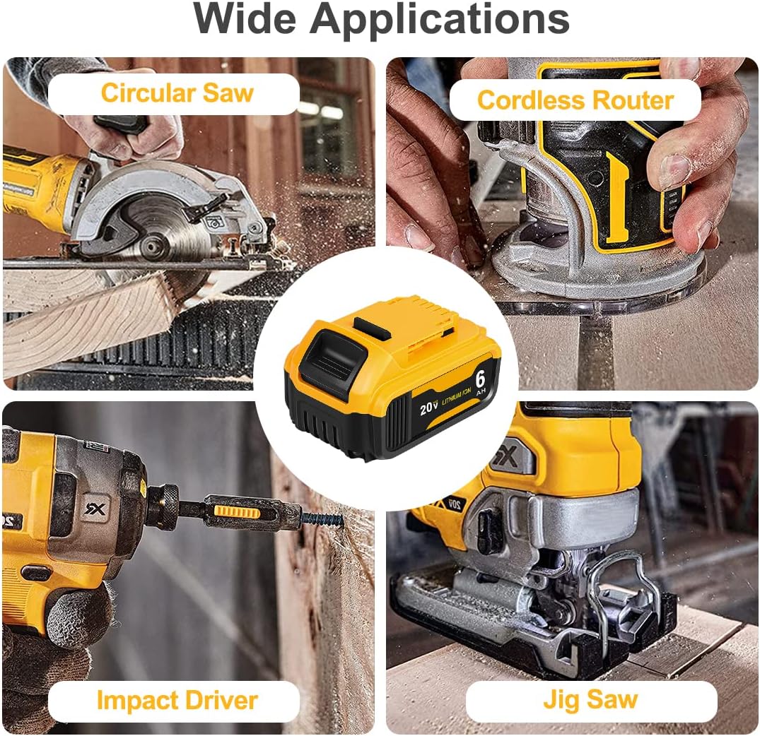 2 Pack 6000mAh Lithium-ion Battery Replacement for DeWalt 20V Max Battery,Compatible with DCB200,DCB201,DCB203,DCB204 High-Capacity Power Pack for DeWalt 20V Cordless Tools and Chargers
