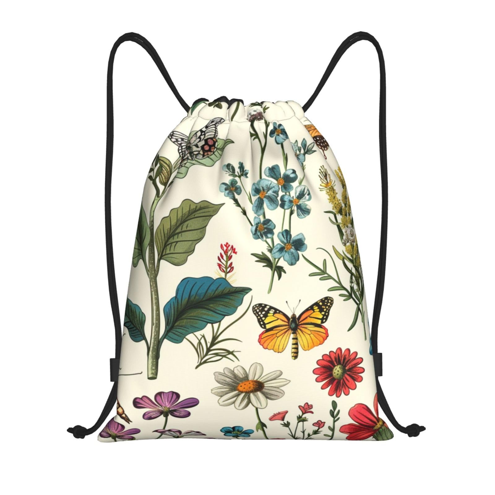 Drawstring Gym Bag for Men/Women,Vintage Floral Pretty Colorful Butterfly Birds Flower Draw String Back Bag Sports Gym Beach Swim Backpack
