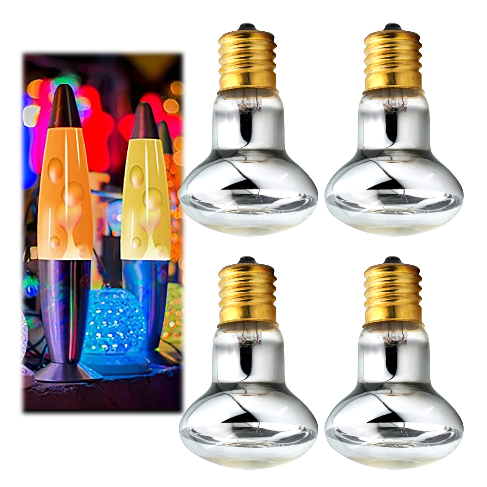 4-Pack 25w Lava Lamp Bulb - Perfect Replacement Bulbs for Lava Lamps, Glitter Lamps, for Bedroom and Office, 120v 25 watt R39 E17 Reflector Bulbs