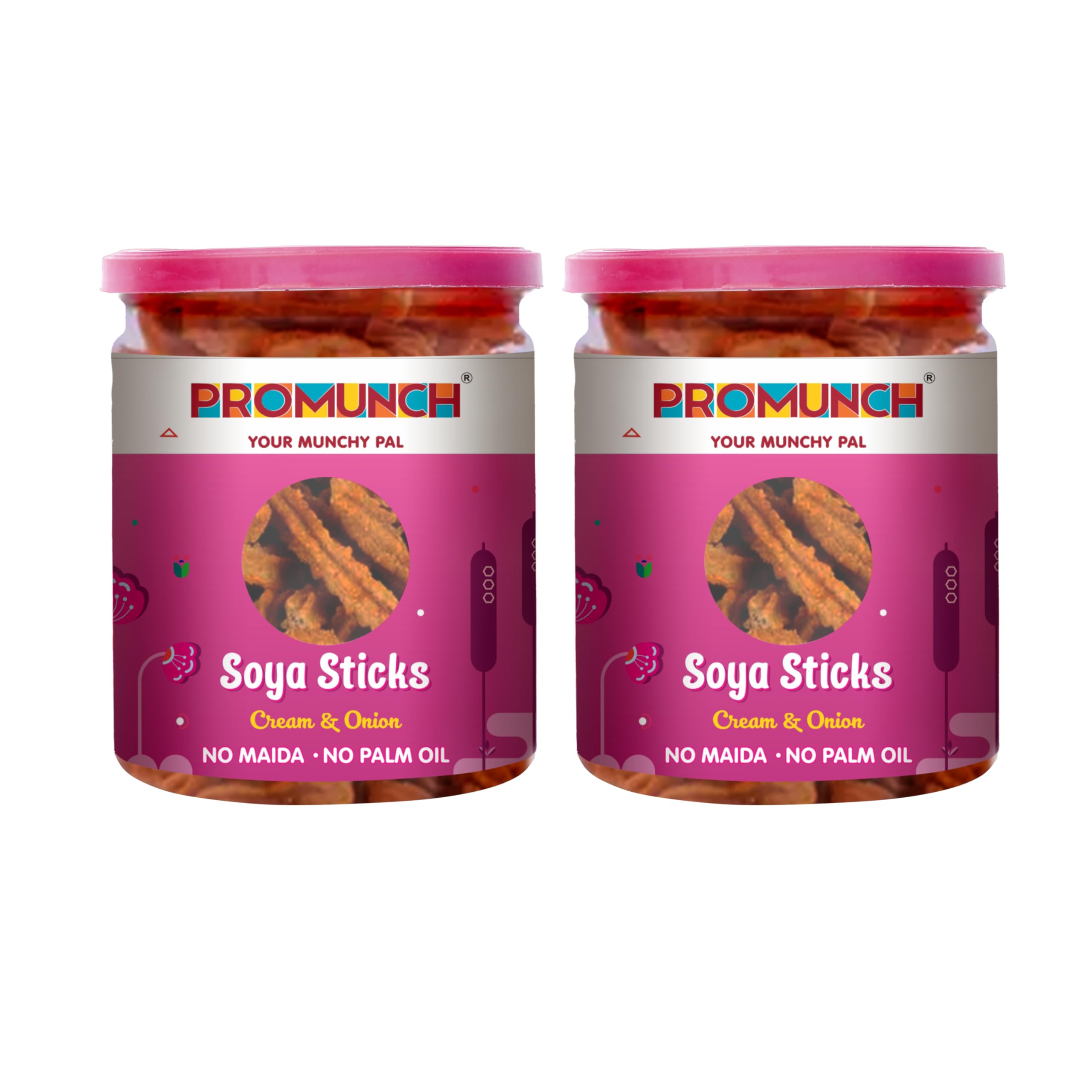 PROMUNCH Soya Sticks |Crispy & Healthy Protein Snack | Guilt Free | High-Protein Savory Treat | No Palm Oil And No Maida | Cream & Onion Flavor- 80g Pack of 2 | Ideal Snack for Health-Conscious