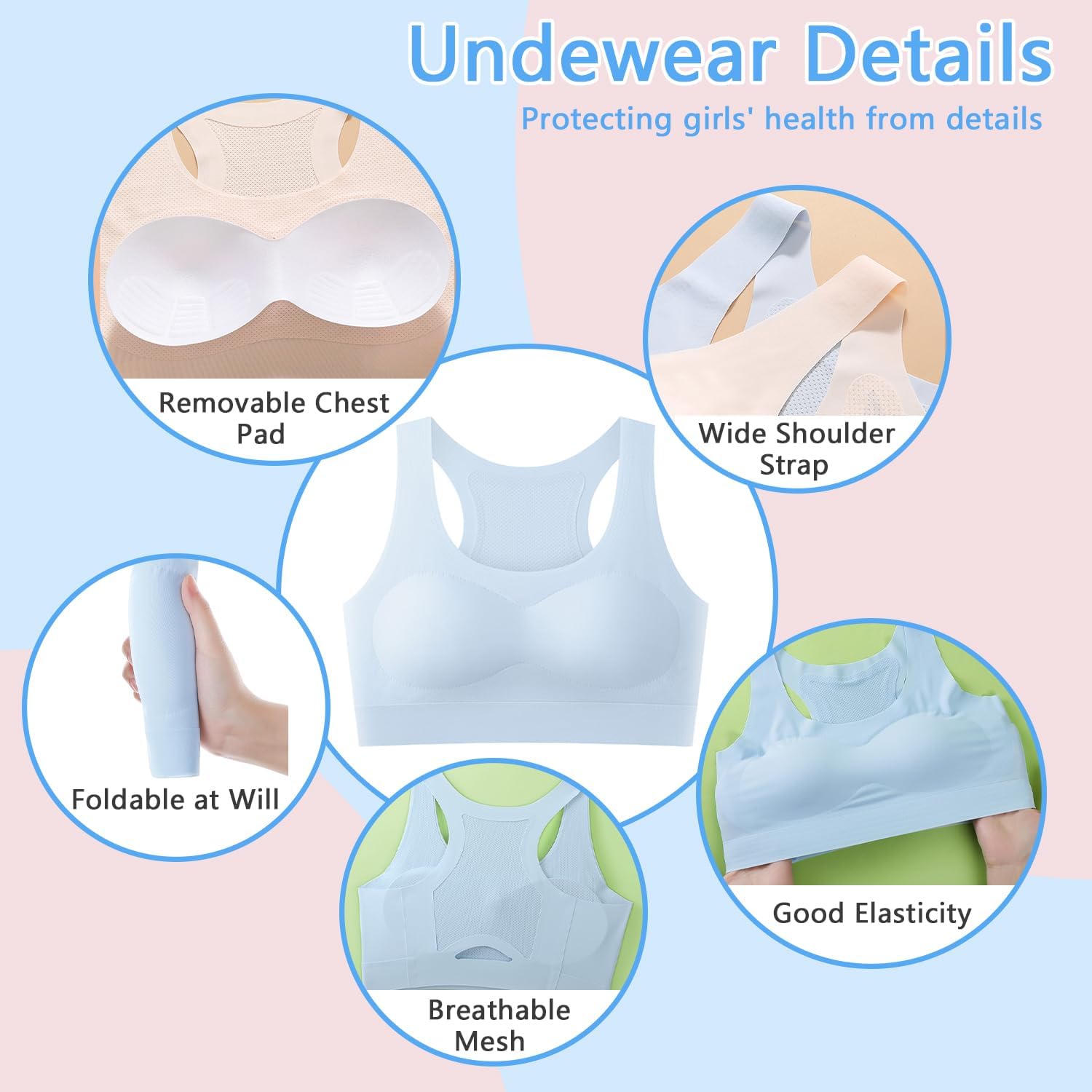 Sujetadores de Entrenamiento para Niñas Bralette con Espalda Cruzada Sin Costuras Levanta la Espalda Ropa Interior Deportiva Chaleco para Correr a Prueba de Golpes con Ligero con Acolchado Extraíble