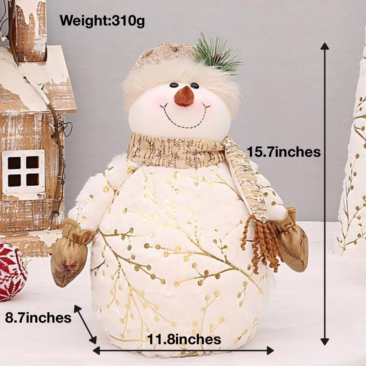 2025 New Christmas Decorative Items, Long-Pile Printed Fabric, Pointed or Round hat Snowman Figurines, or Ornaments, Suitable for Home Decoration and Gift-Giving. (Large,Round hat)