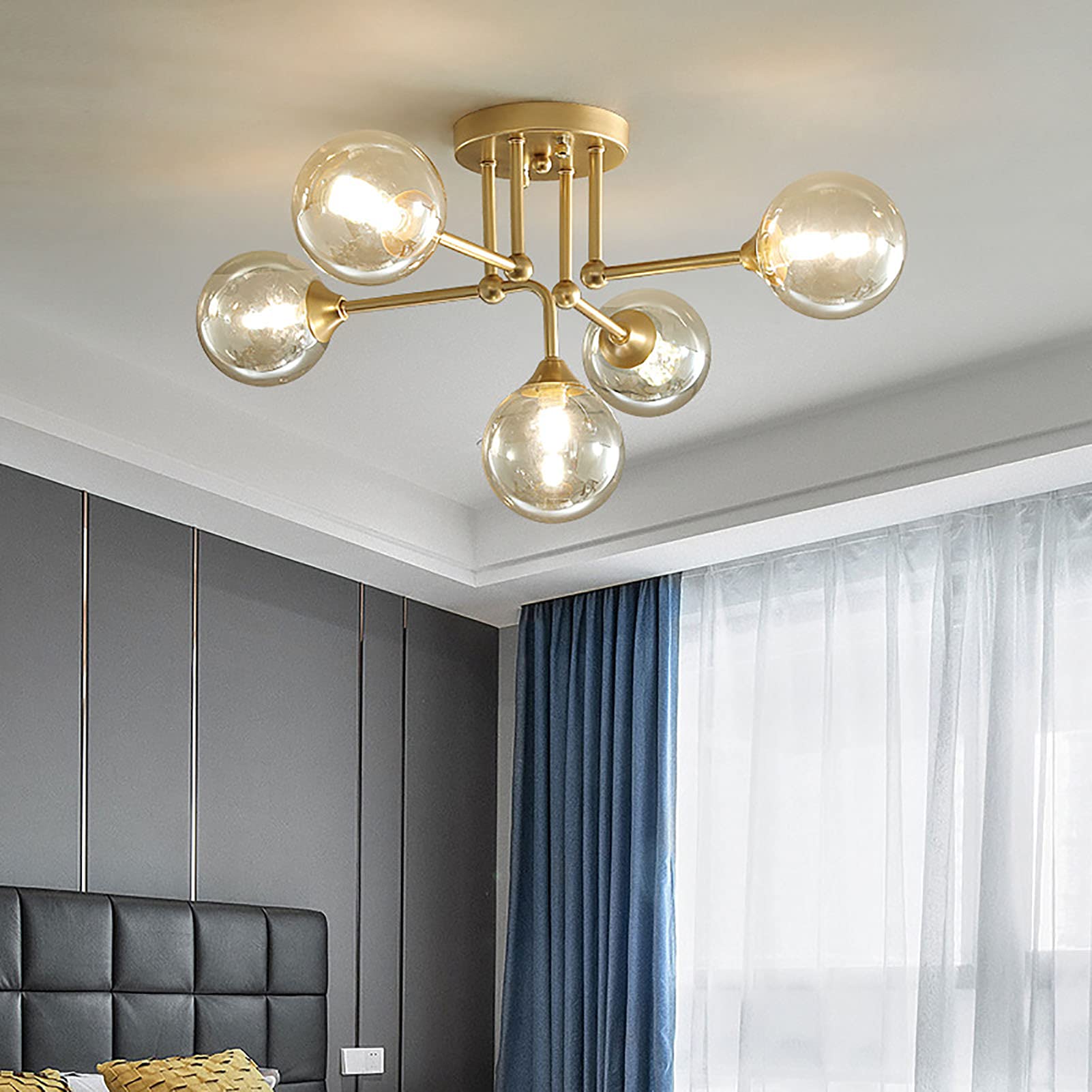 Lampa do sypialni, kuchnia i łazienka, G9 nordycka kreatywna lampa sufitowa, kreatywna lampa do nauki, amerykańska magiczna lampa molekularna, do salonu jadalni toalety balkonu przejścia - złota
