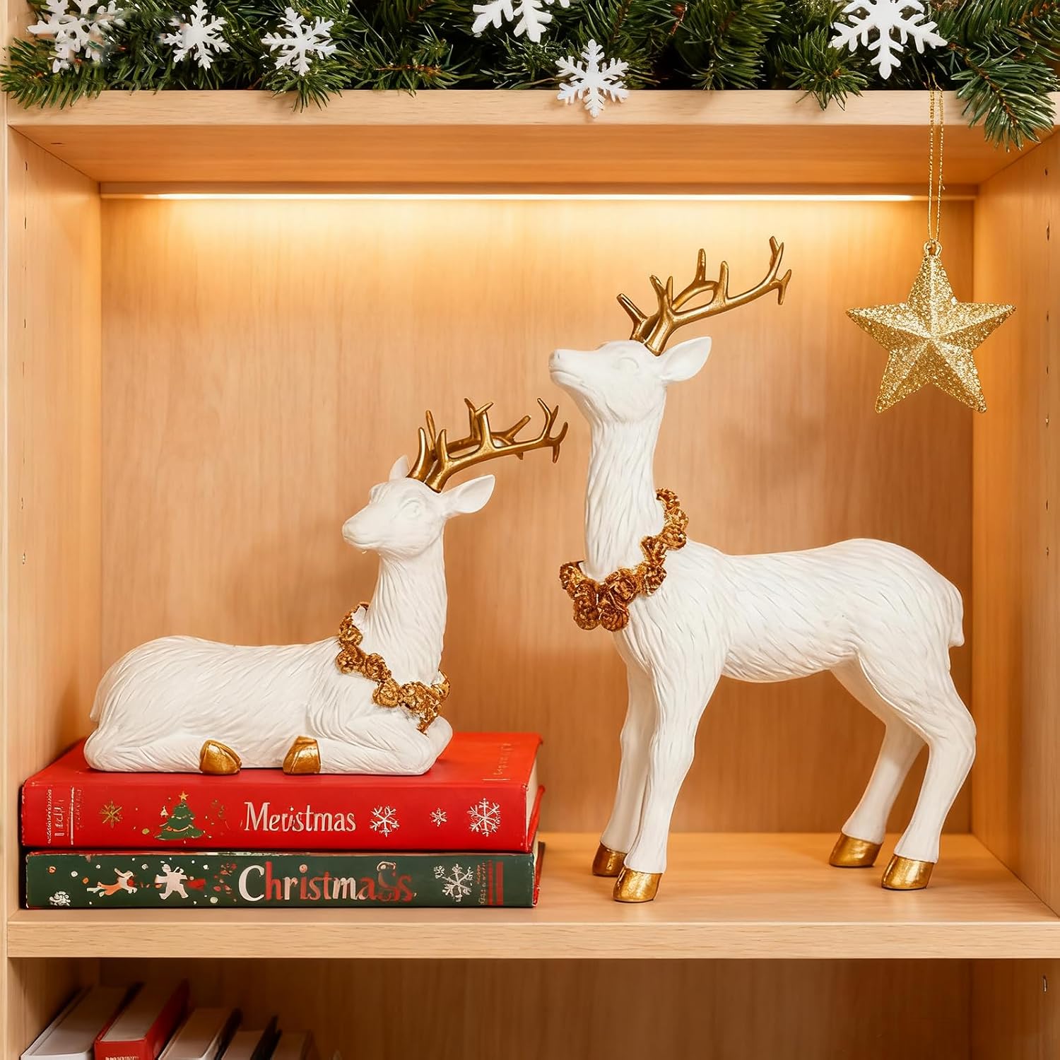 2 Pcs of Pine Cone Deer Resin Ornaments, Christmas Deer Ornament, Elk Ornament, Home Decor,Perfect, to Enhance The Festive Atmosphere (White)