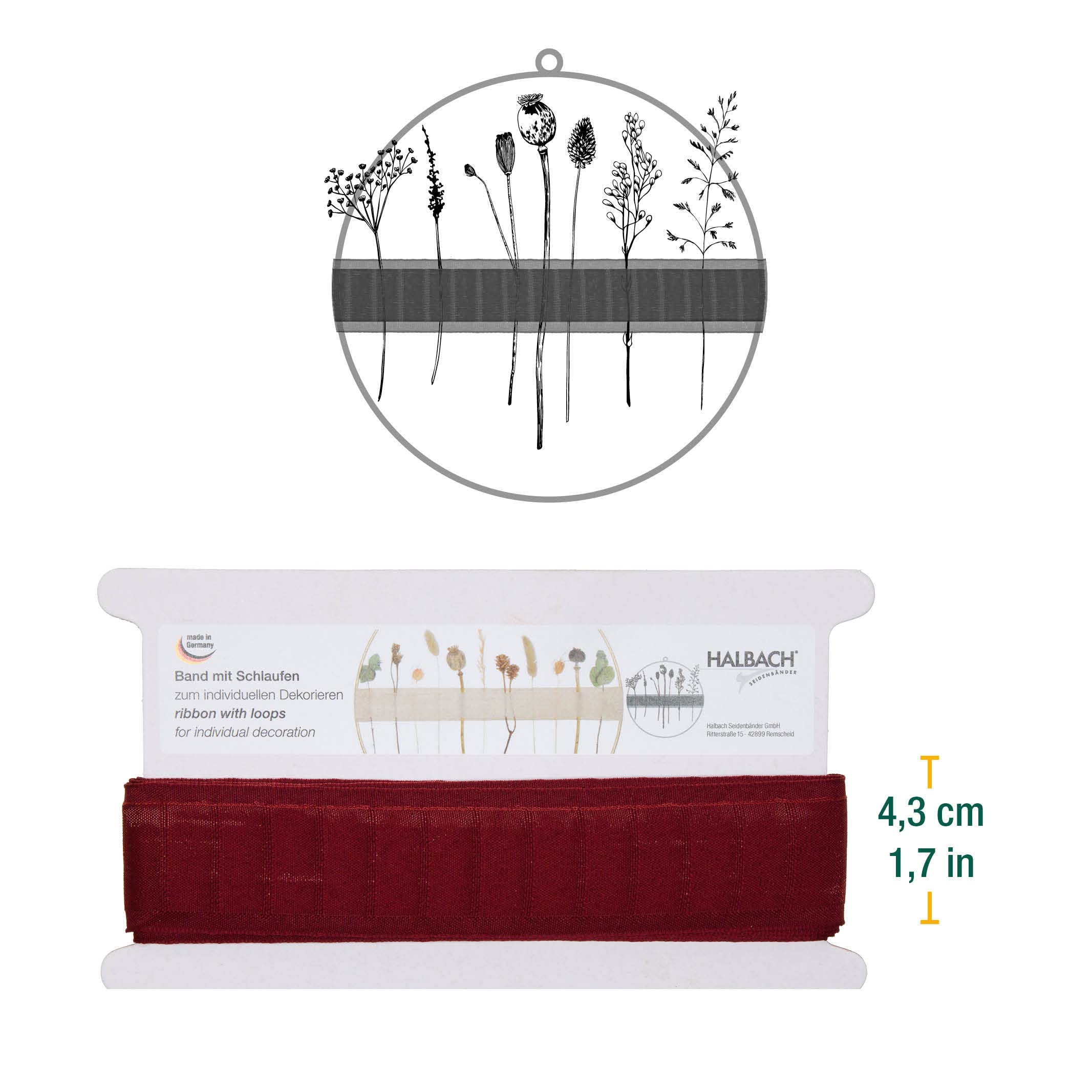 Halbach Seidenbänder Woven Ribbon with Loops 43 mm x 6 m for Decorating with Dried Flowers or Branches - Image 2