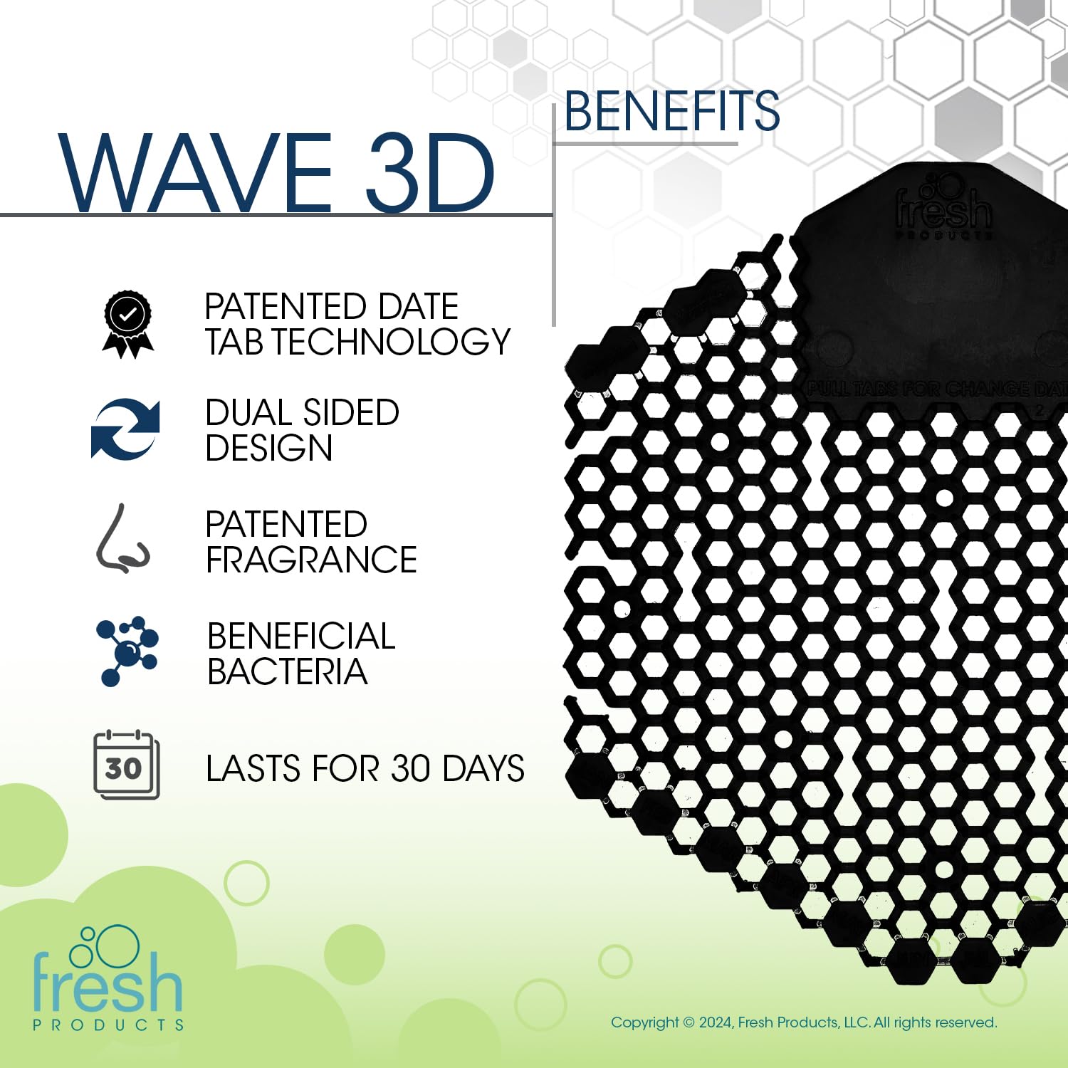Fresh Products Wave 3D, praktycznie eliminuje rozpryski moczu, 30-dniowe użytkowanie, łatwa instalacja, korzystne bakterie, stały zapach — Midnight Coast, czarny, wyprodukowano w USA, 10 szt. ekranów