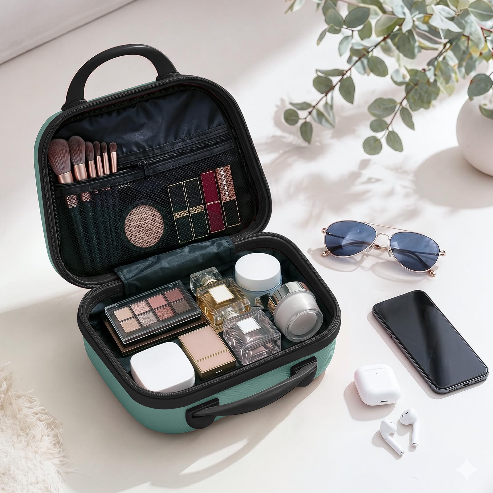 LEADZM Set de 5 Valises avec Vanity Case, Valise Cabine & Grande Taille avec Renforts d'angle, Valise Soute Ridide en ABS, Bagages Cabine (Turquoise)