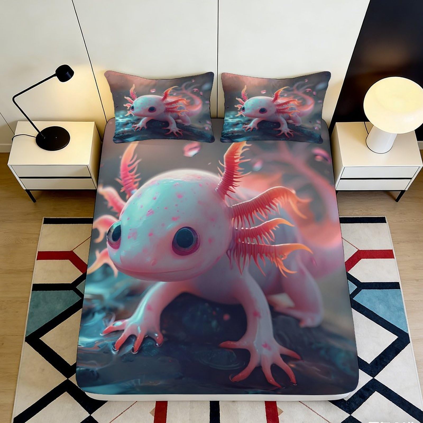 Jqzkxnhpbr Style-7 3D Printed Axolotl Fantasy Fitted Sheet Microfiber Soft Waterproof Fire Coral Bed Cover For Bedroom Dorm Decor 90X200x25cm