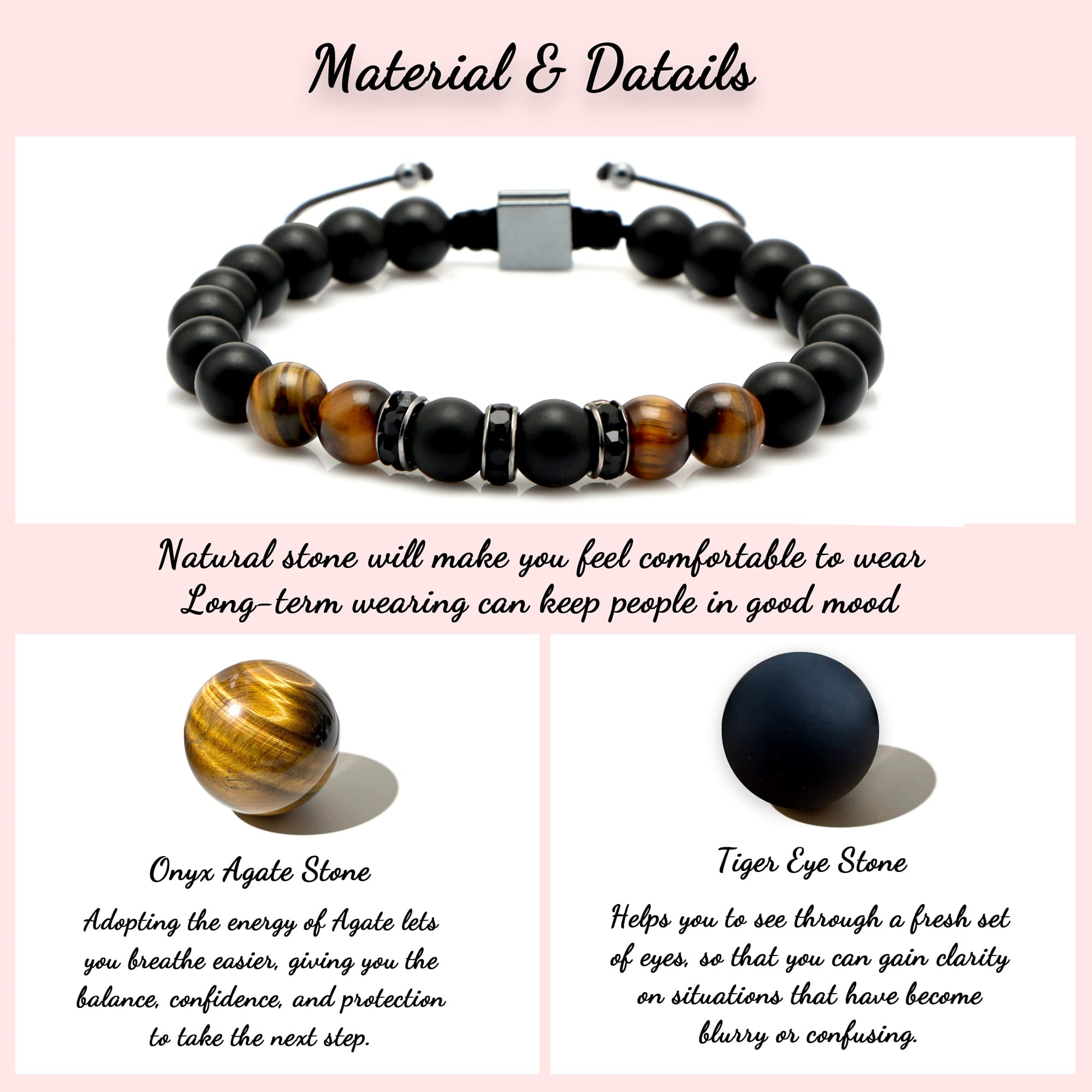 JoycuFF Gifts for Men Natural Tiger Eye Black Matte Agate Bracelets, Fathers Day Anniversary Christmas Birthday Gifts for Him Boyfriend Husband Brother from Girlfriend Wife, To My Man Bead Bracelets