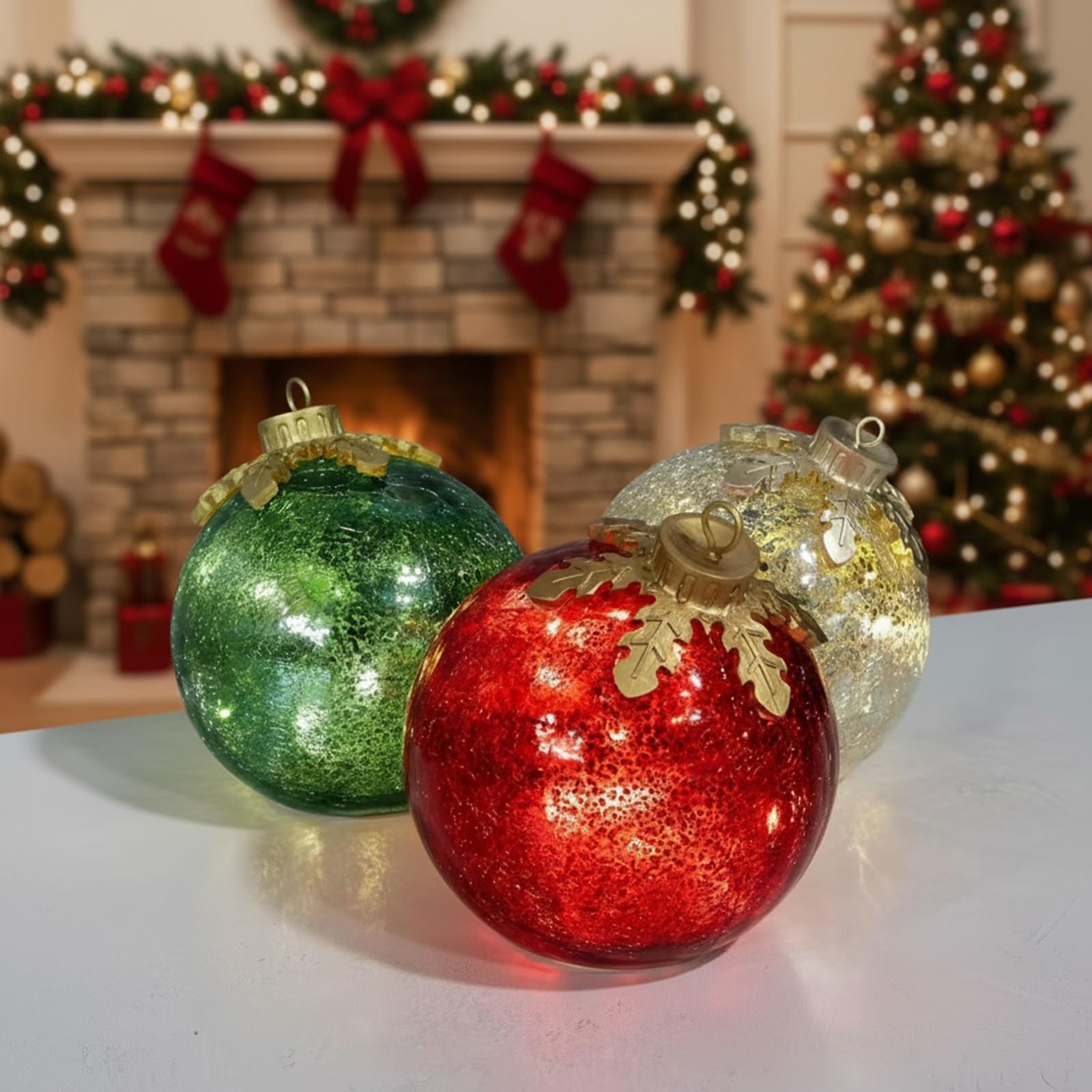 Adornos navideños para Mesa de Vidrio, Globos de Cristal con iluminación preconectada y Temporizador, centros de Mesa Decorativos para el hogar en Mantel o Mesa de Comedor, Ideales para Las Fiestas
