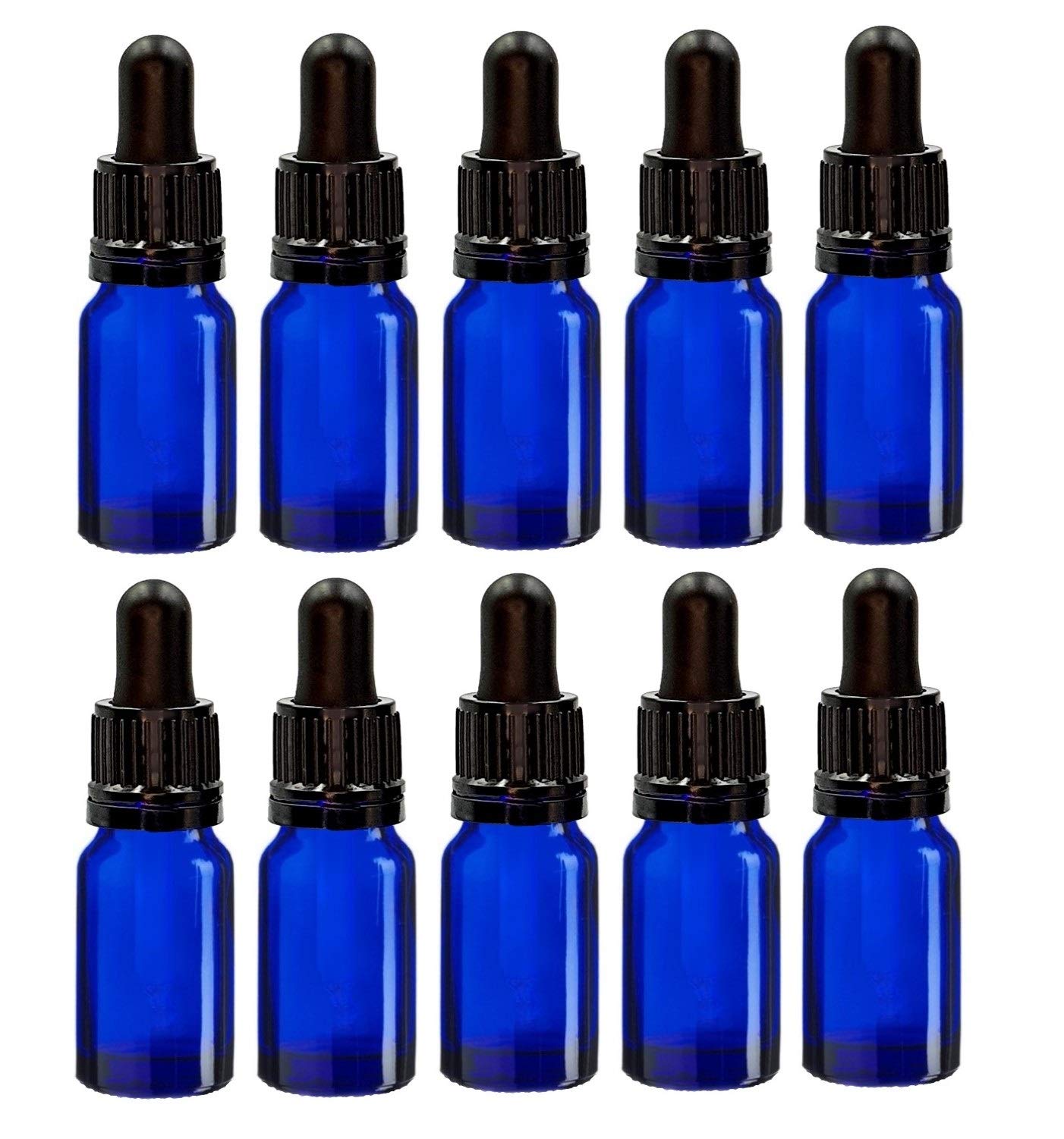 AVALON 10ml Blue Glass Dropper Bottles with Black Pipettes ~ Empty, Recyclable, Refillable, UV Resistant, Travel Size ~ Pack of 12 ~ Blue Glass Bottles for Essential Oils, Skincare, Eye/Ear Drops
