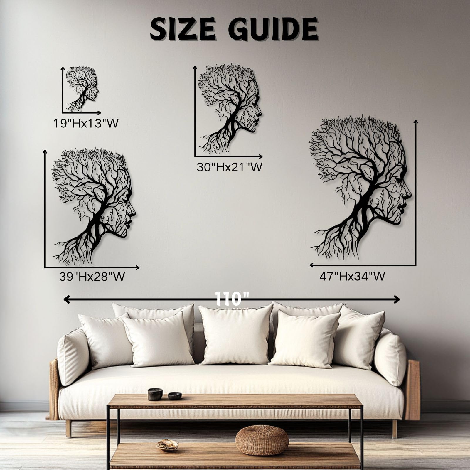 Generico Decorazione da Parete in Metallo con Donna e Albero, Decorazione Artistica in Metallo Fuso con Ritratto naturalistico, Scultura d'Arte Moderna, Decorazione per la casa per Soggiorno, ca