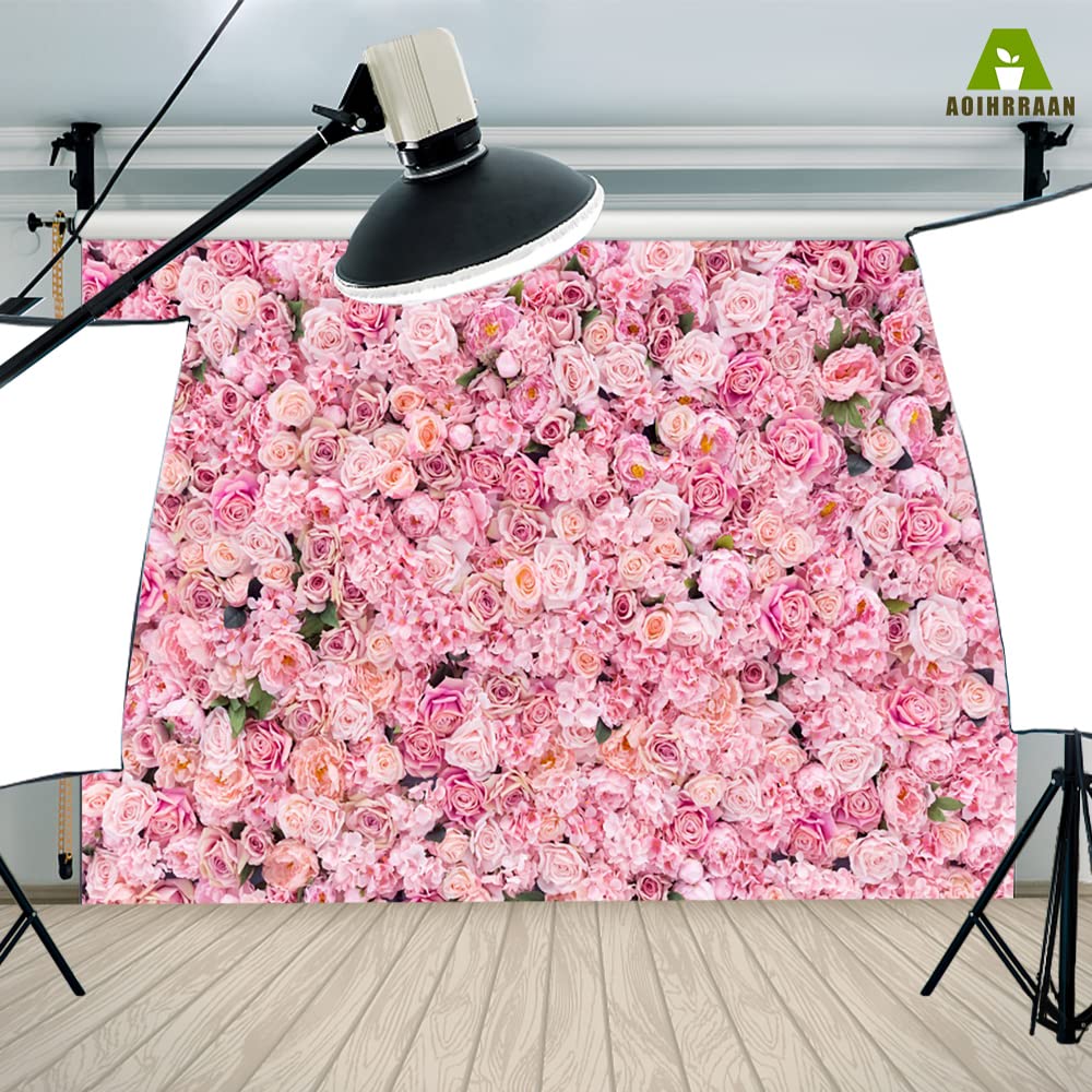Aoihrraan 3,5x2,5m Boda Flor Pared Fondo Rosa Rosa Floral Romántico Flores San Valentín Fotografía Fondo Nupcial Ducha Madre Día Niñas Mujeres Cumpleaños Decoración Retrato Foto Estudio Accesorios
