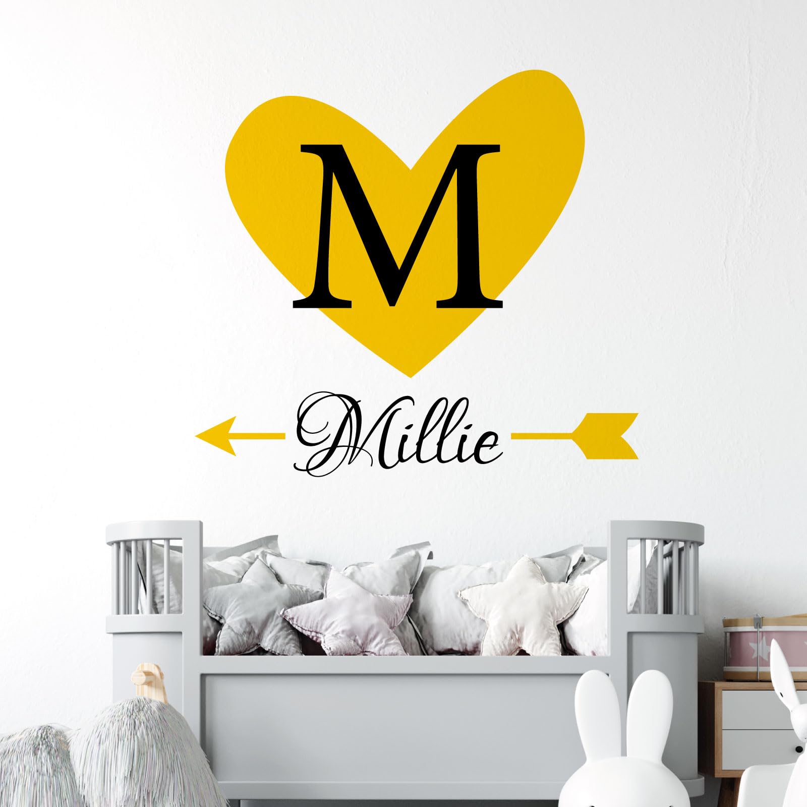 Heart & Arrow - Personalised Name, Initial Letter, Children Nursery Bedroom Decal Wall Sticker [Large] [Sunflower]