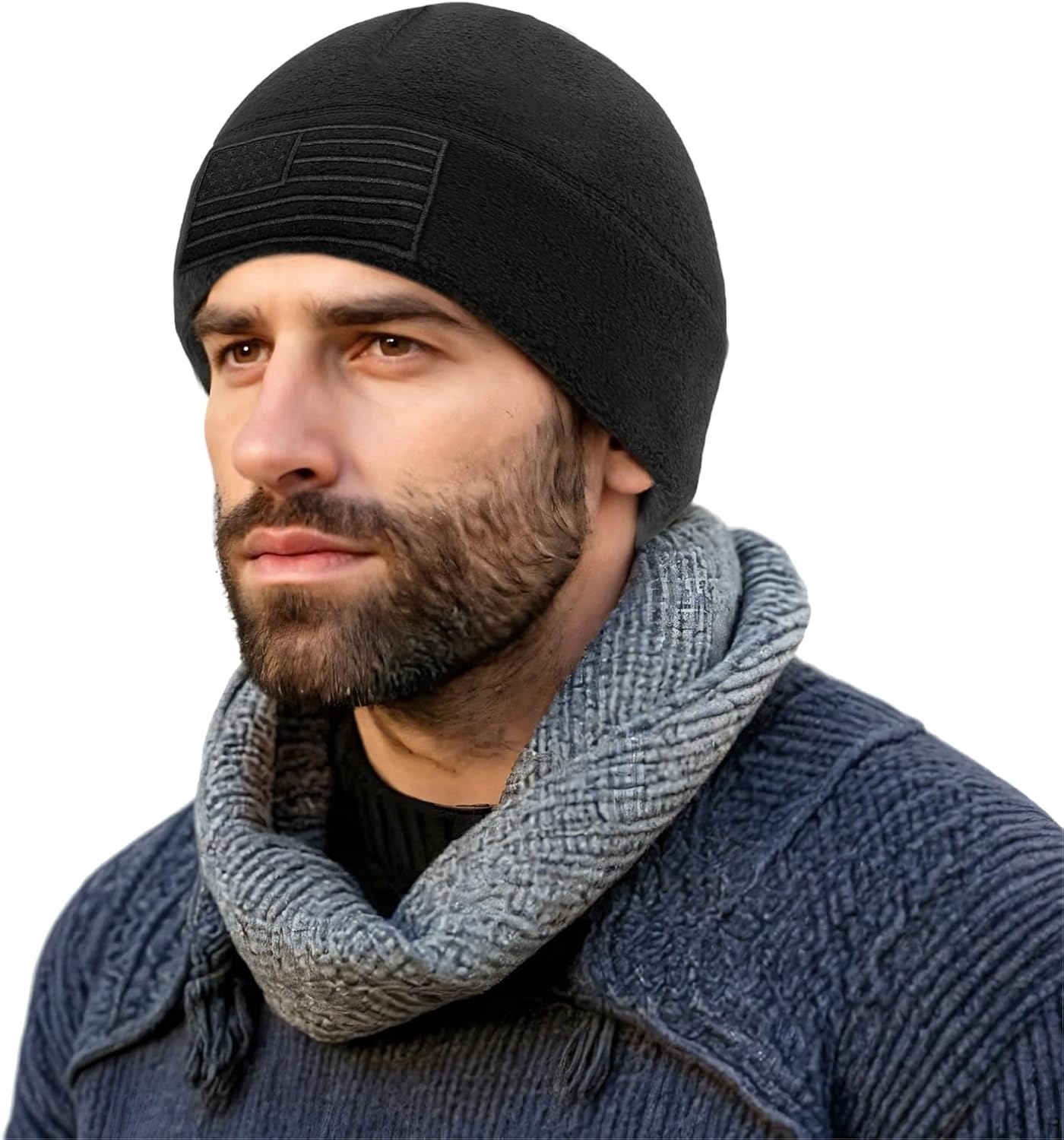 American Fleece Watch Cap, American Flag Tactical Beanie for Boys Men's Warm Winter Hat Beanie