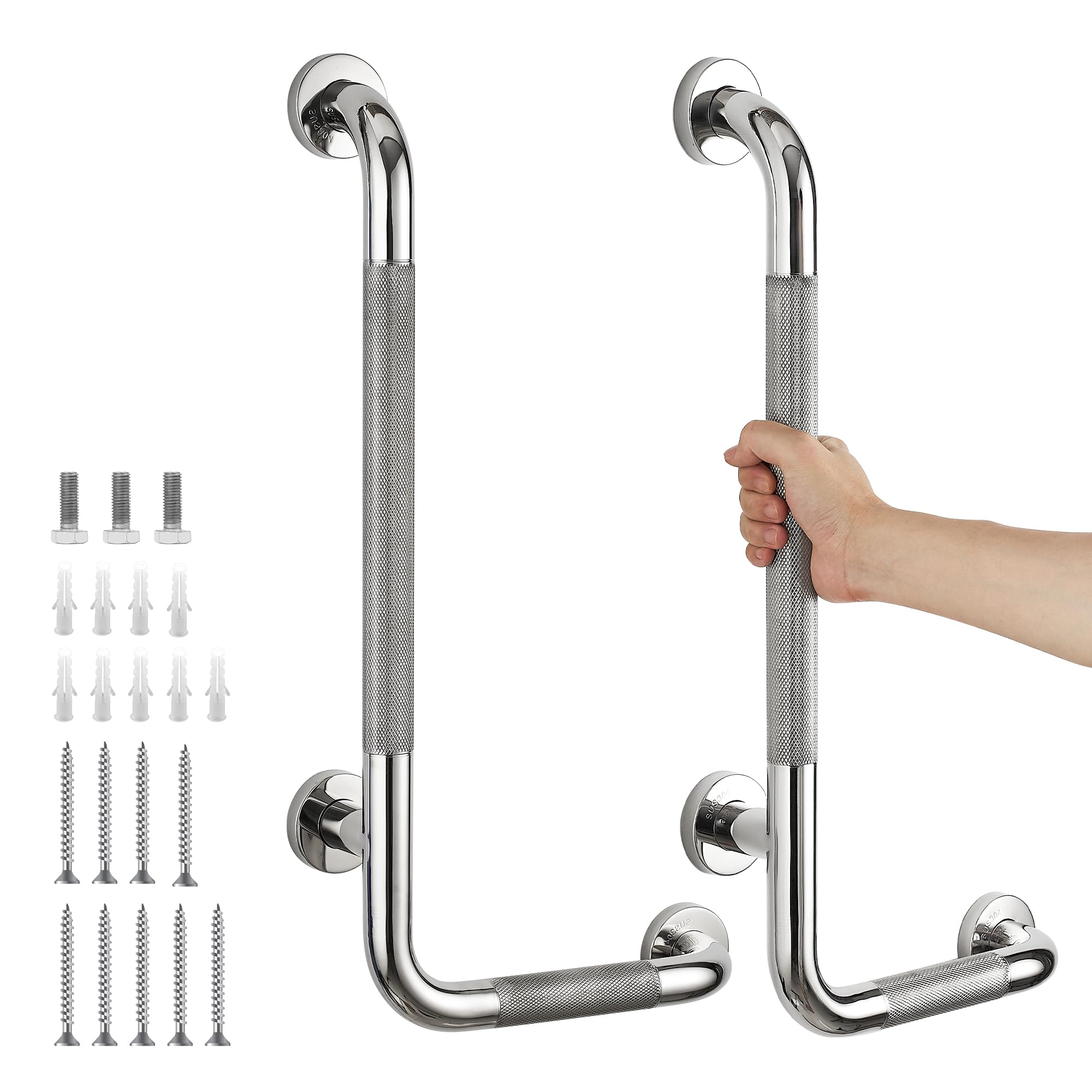 Barre de sécurité de salle de bain en acier inoxydable brossé - Lot de 2