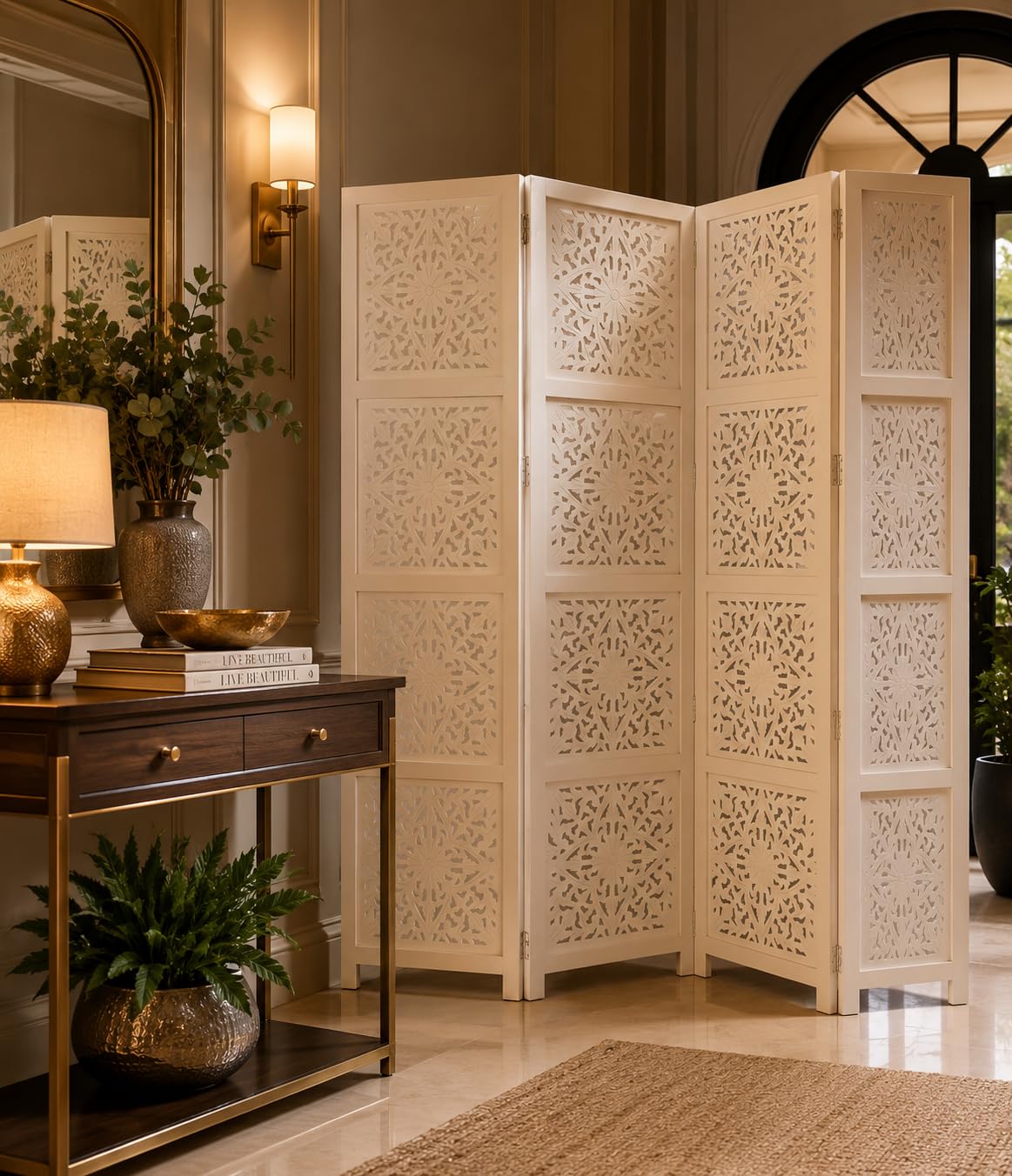 CraftLense Wooden Wall Dividers, Wood Screen Separators, and Wooden Room Partitions 4 Wall Panels with Stands for Office, Bedroom, Living Room, and Restaurant- (White)-image-29