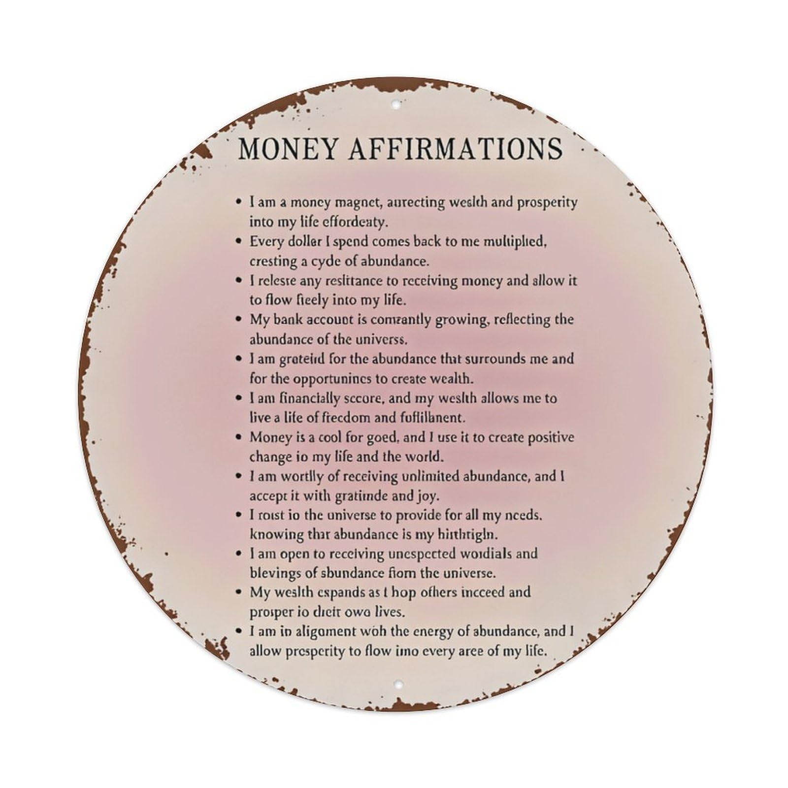 Money Affirmations Vintage Inspirational Sign Vintage Aluminium Metal Sign, Retro Wall Decor for Home, Bar, Garage & Farmhouse 20x20cm