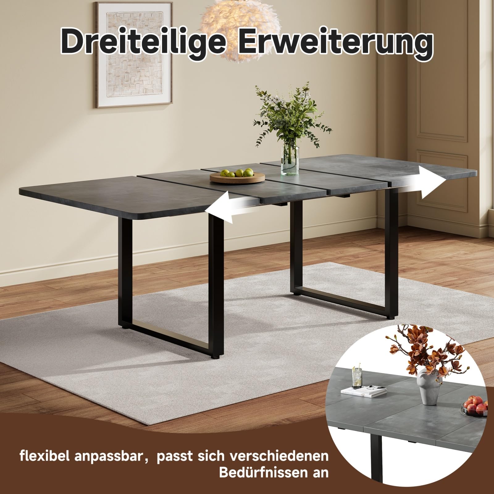 Table à Manger Extensible 140/180/220x80cm pour 6-10 Personnes,Gris