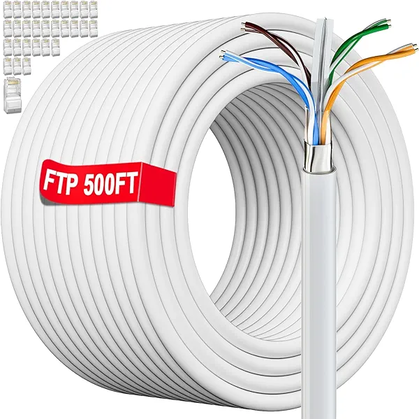 Cat 6 Outdoor Ethernet Cable 500ft Bulk (30 RJ45), Cat 6 FTP Shielded Ethernet Cables, Direct Burial, 23AWG, Heavy Duty, Waterproof, In-Ground, UV Resistant Cat6 Internet Cable for Router Gaming, CCA