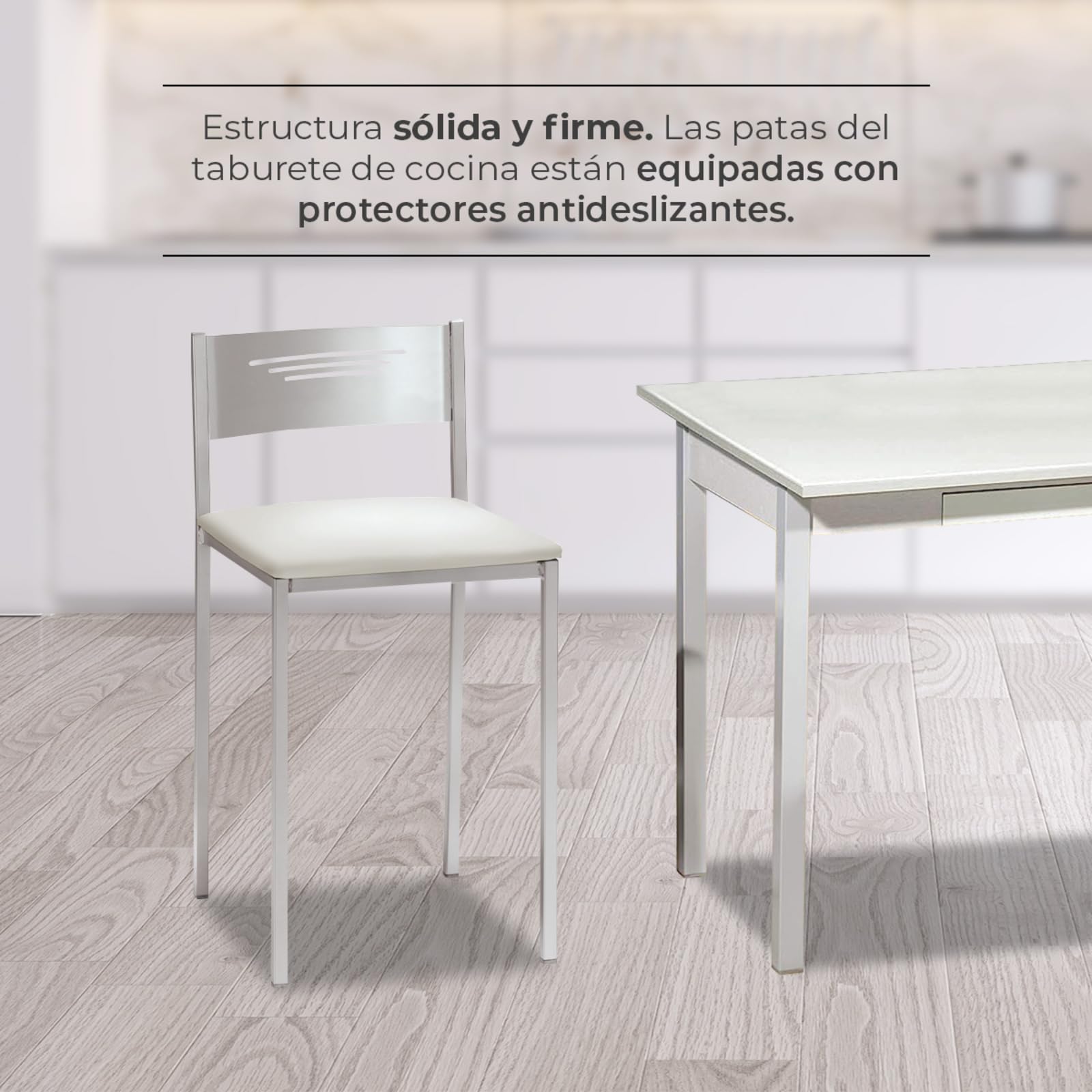 ASTIMESA Dos Taburetes de Cocina con Respaldo Polipiel beig, Altura de Asiento 45 cm