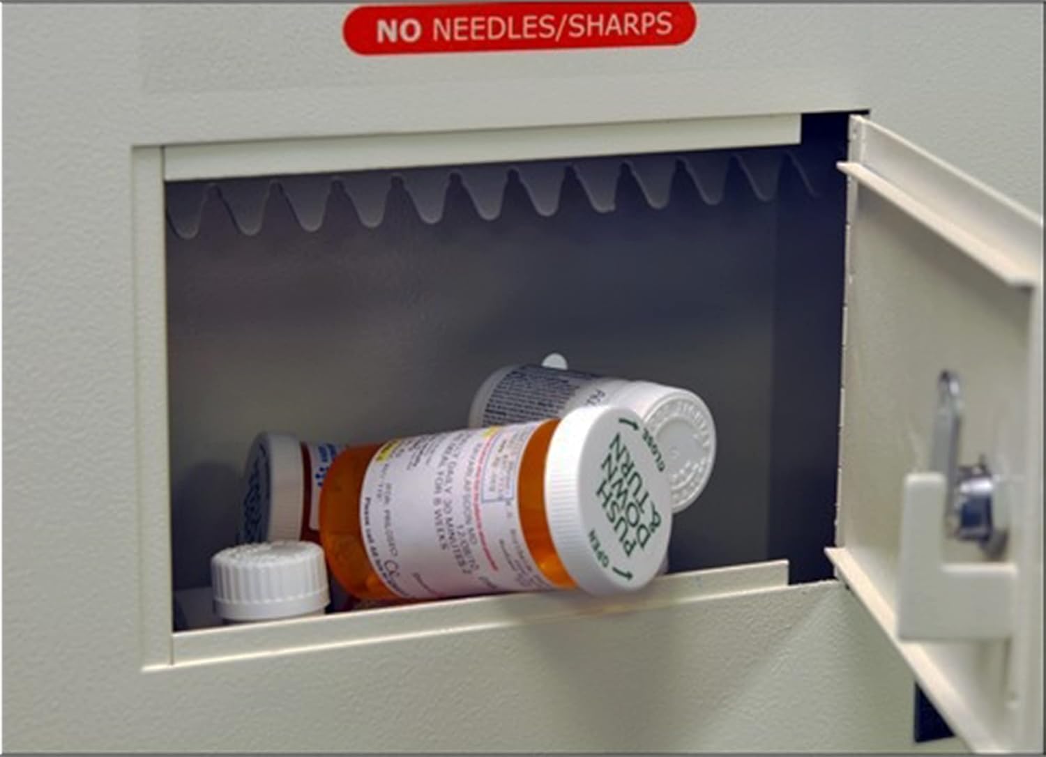 Protex RX-164 Prescription Drugs Drop Box Beige, for drugs cash, checks and envelopes, Metal baffle,Pre-drilled mounting holes, double steel door