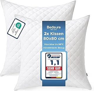 BEDSURE Kopfkissen 80x80 2er Set - Kissen 80x80 mit Reißverschluss, Anti-Milben - Antiallergisch Schlafkissen, Oeko-TEX Zertifiziert, 1400g Füllmenge Anpassbar, Bis 95 Grad Waschbar