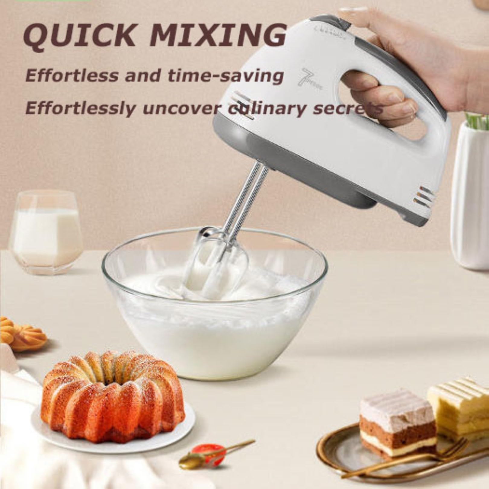 Miksery stojakowe, wielofunkcyjny blender do żywności 2L Stainless Steel Mixing Bowl 7-Speed, stojak kuchenny i mikser ręczny z hakiem do ciasta, bicz do pieczenia, ciasta, ugniatania