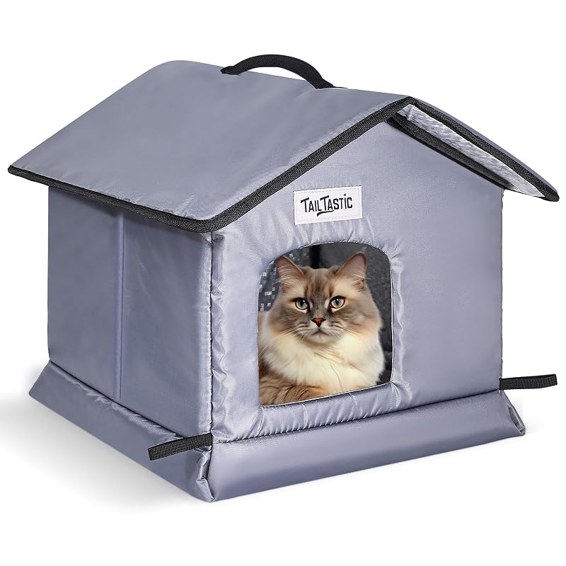 Casa para Gatos Externa Resistente à Água com Isolamento Térmico TailTastic GREY S