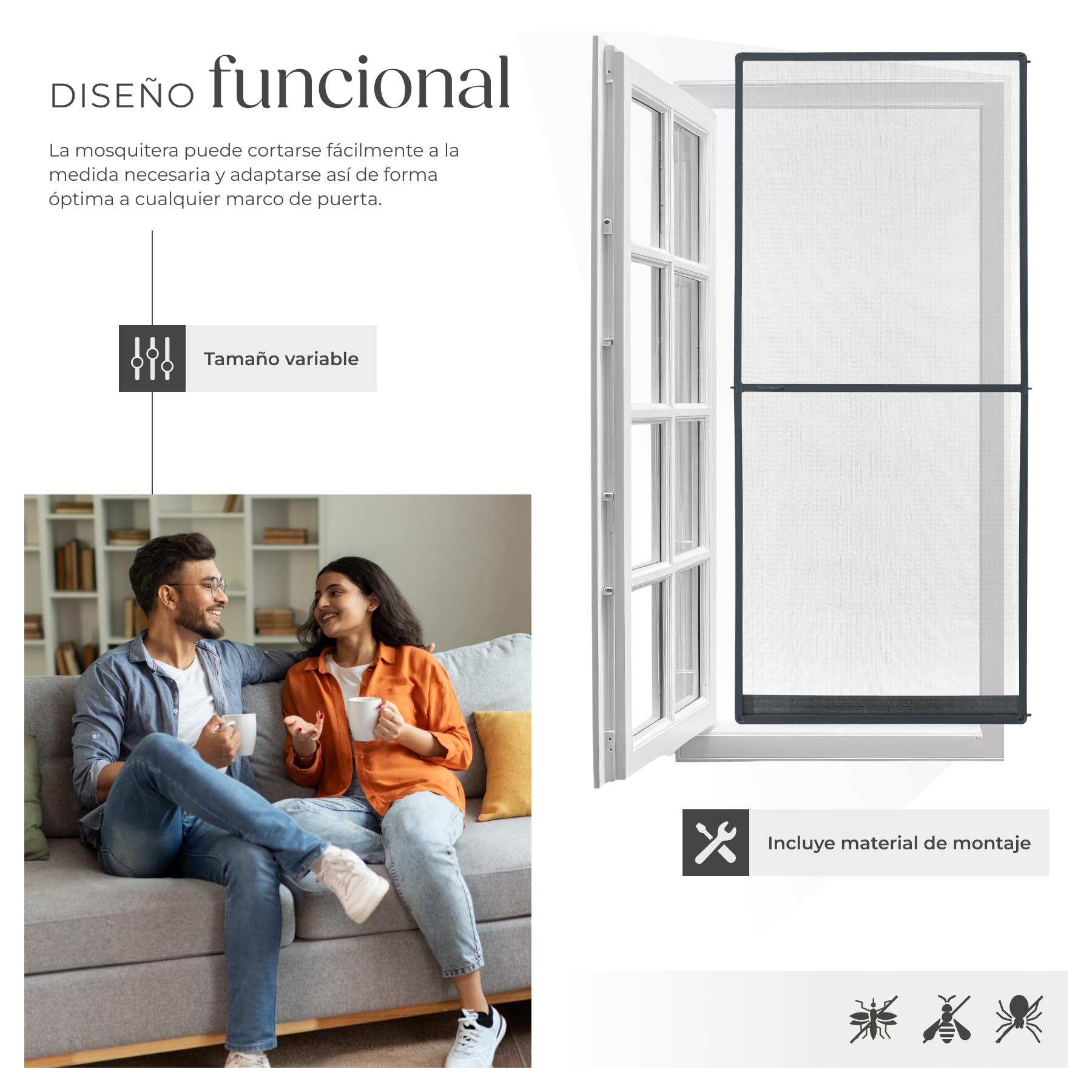tectake® Mosquiteras para Puertas, Malla Mosquitera Metalica, con Tela Mosquitera, Red Mosquiteras Puerta, Resistente a la Intemperie, Marco Aluminio - 95 x 210 cm Antracita