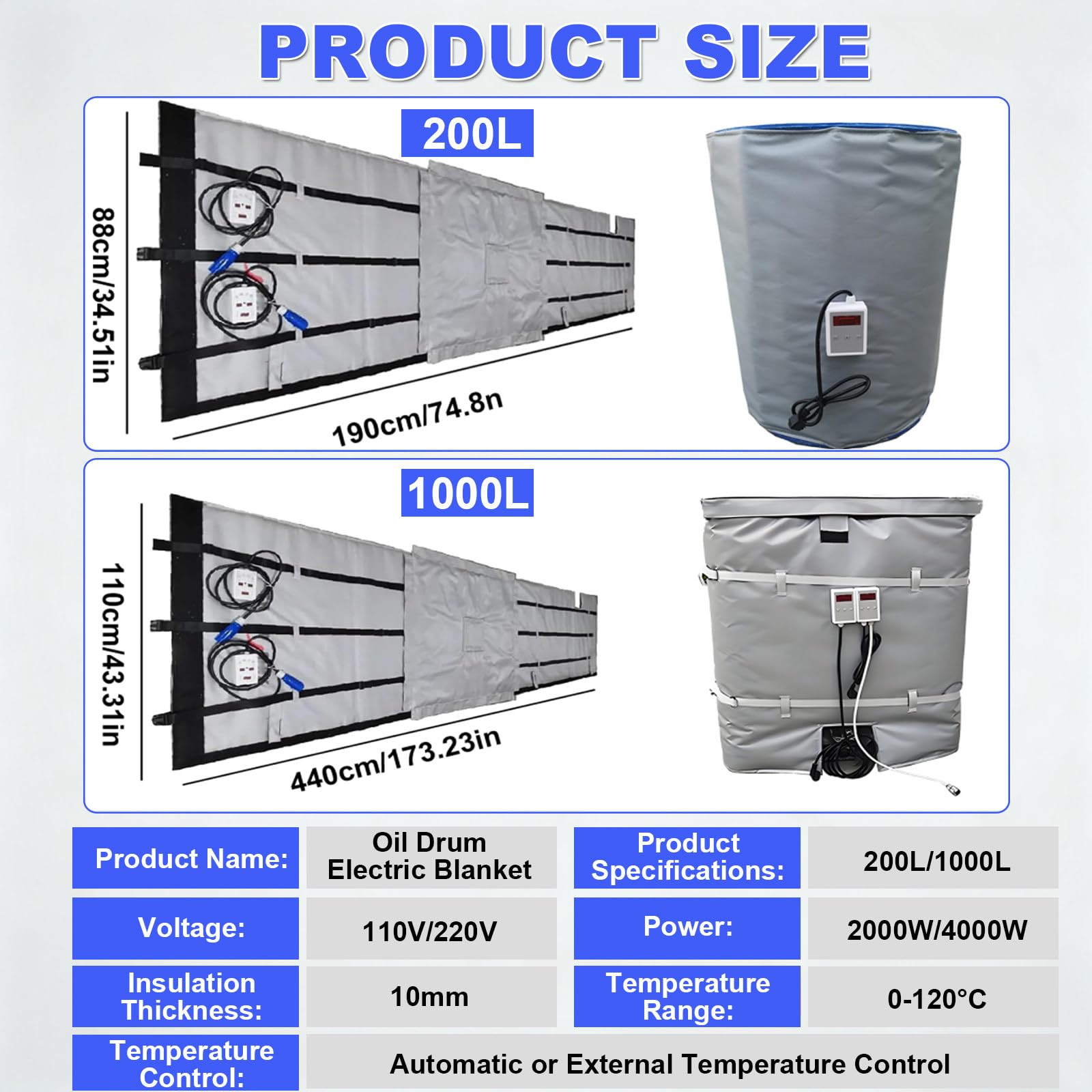 Manta Calefactora Para Ibc - Manta Calefactora Para Ibc De 200l/1000l-Control Inteligente De Temperatura Y Anticongelante,Capa De Aislamiento 10 Mm,Adecuada Para Bidones Aceite Y Bidones 1000L
