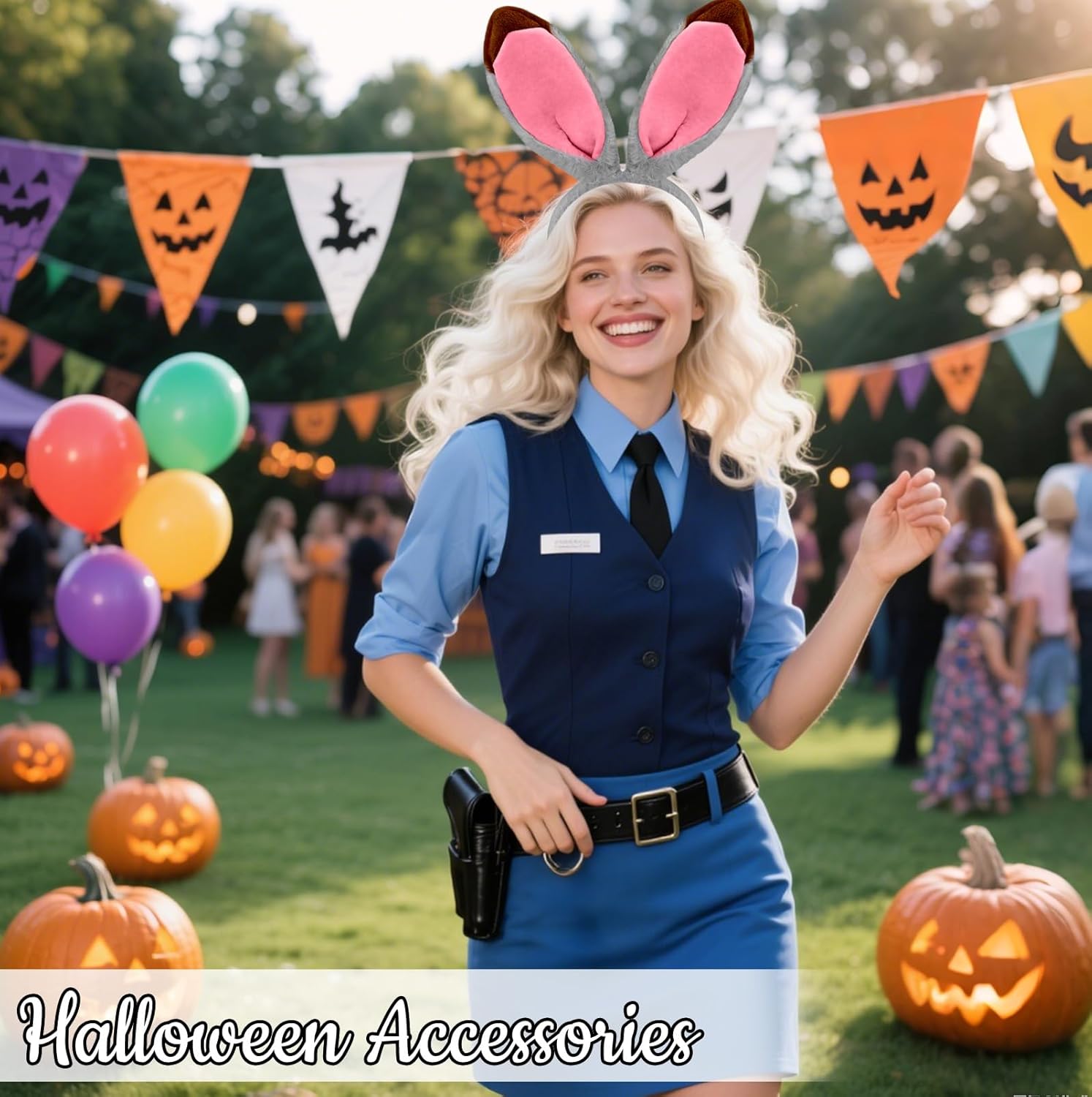 Voiiake Grey Bunny Ears Headband and Tail Set, Bunny Costume Accessories for Women Adult, Plush & Bendable Gray Rabbit Ears for Halloween Party Cosplay - Image 5