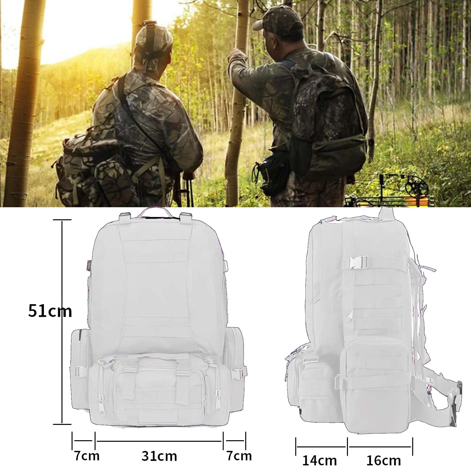 Zaino da Caccia da Uomo 50L, grande capacità Mimetica caccia Zaino con protezione impermeabile, attrezzatura da caccia, per attività all'aperto, birdwatching
