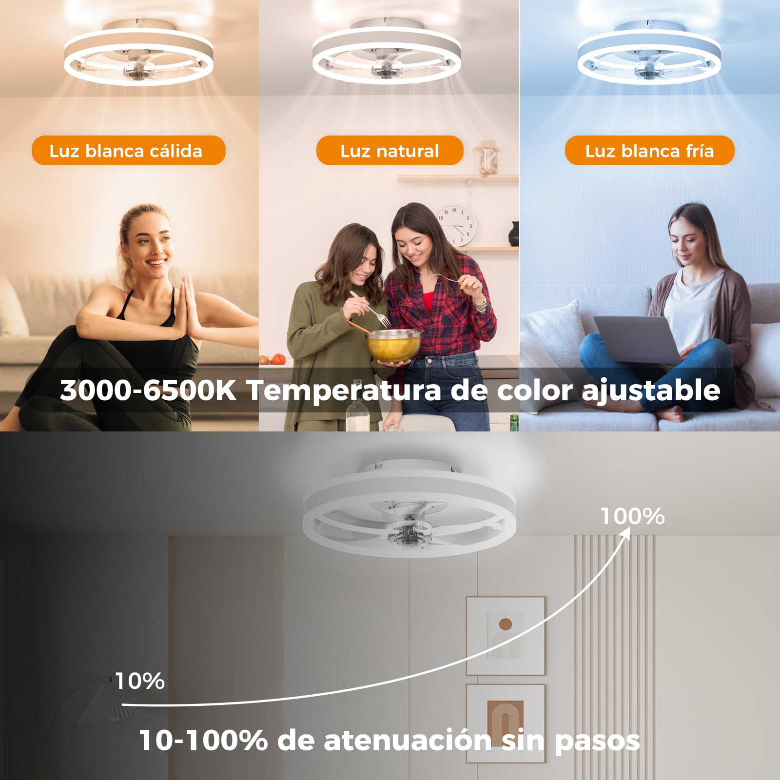 50cm Ventilador de Techo con Luz,Control Remoto y APP, 3 Temperaturas de Color, 6 Velocidades, Silencioso, Rotación Inversa,Ideal para Cocina, Sala, Dormitorio