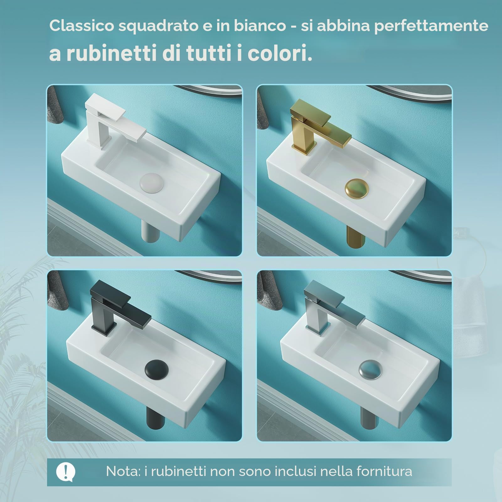 Lavabo piccolo, lavabo per ospiti, bagno, mini lavabo in ceramica, foro per rubinetto sinistro, bianco, 37 x 18,5 x 9 cm