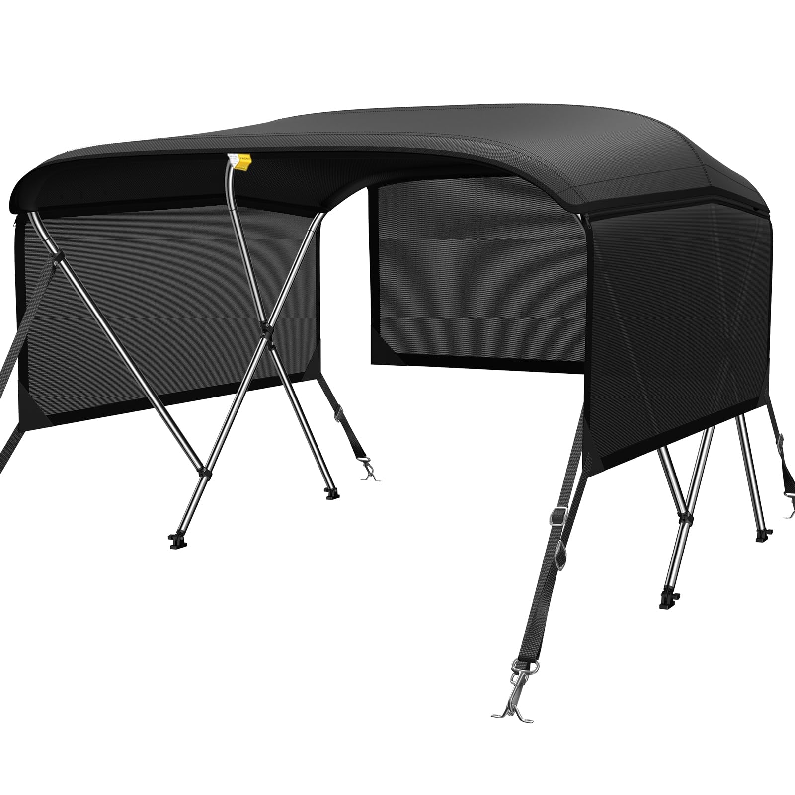 KAKIT 3 4 Bow Bimini Tops for Boats with 3 Mesh Sidewalls Rear Support Poles Boat Canopy Includes Straps Storage Boot, Dark Gray