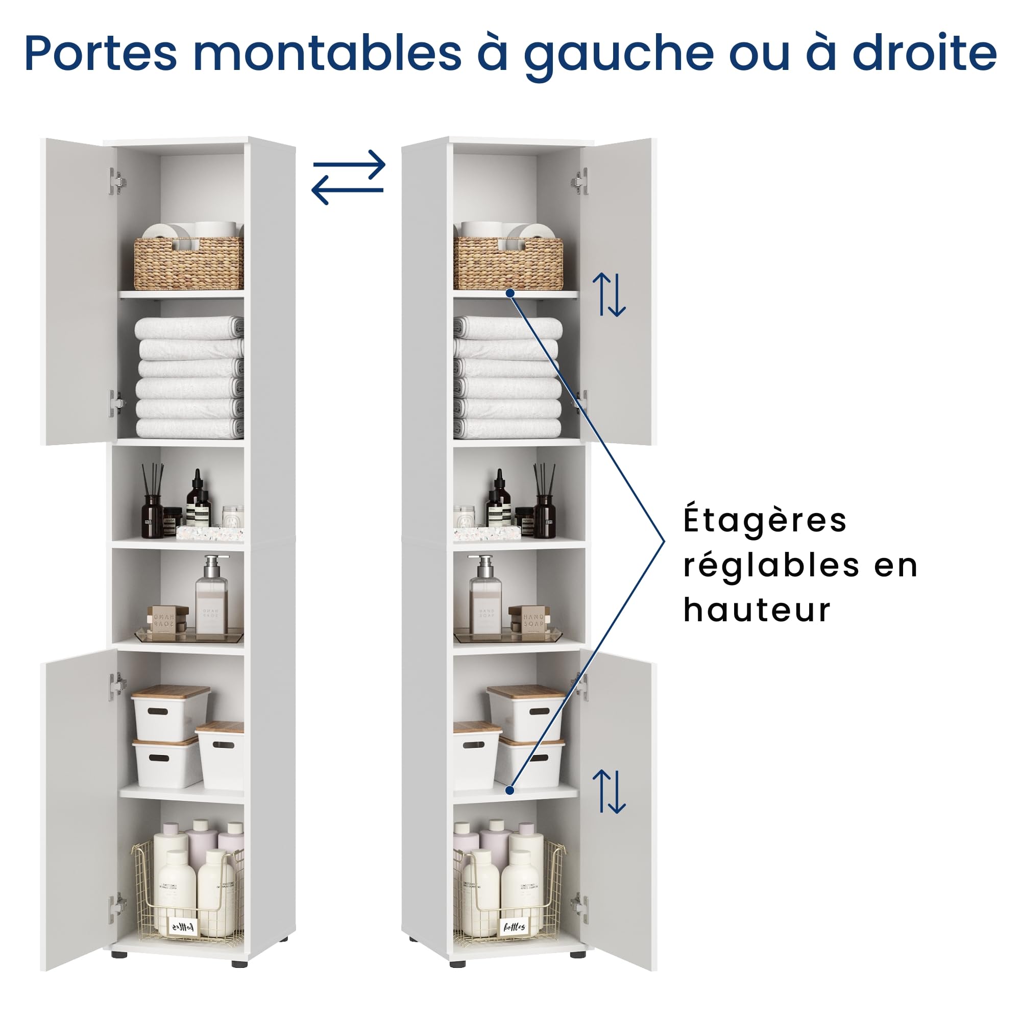 Home Collective Meuble Colonne de Salle de Bain étroite - Armoire Haute avec 6 Compartiments - Rangement de Salle de Bain, Armoire Multi-usages sdb, Cave et buanderie - 35 x 35 x 187 cm - Blanc